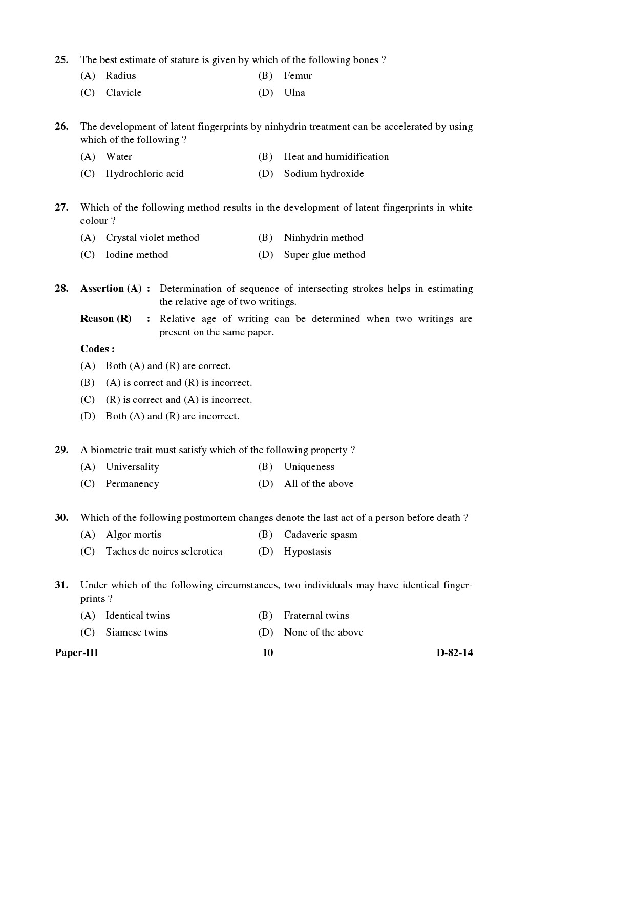 UGC NET Forensic Science Question Paper III December 2014 10