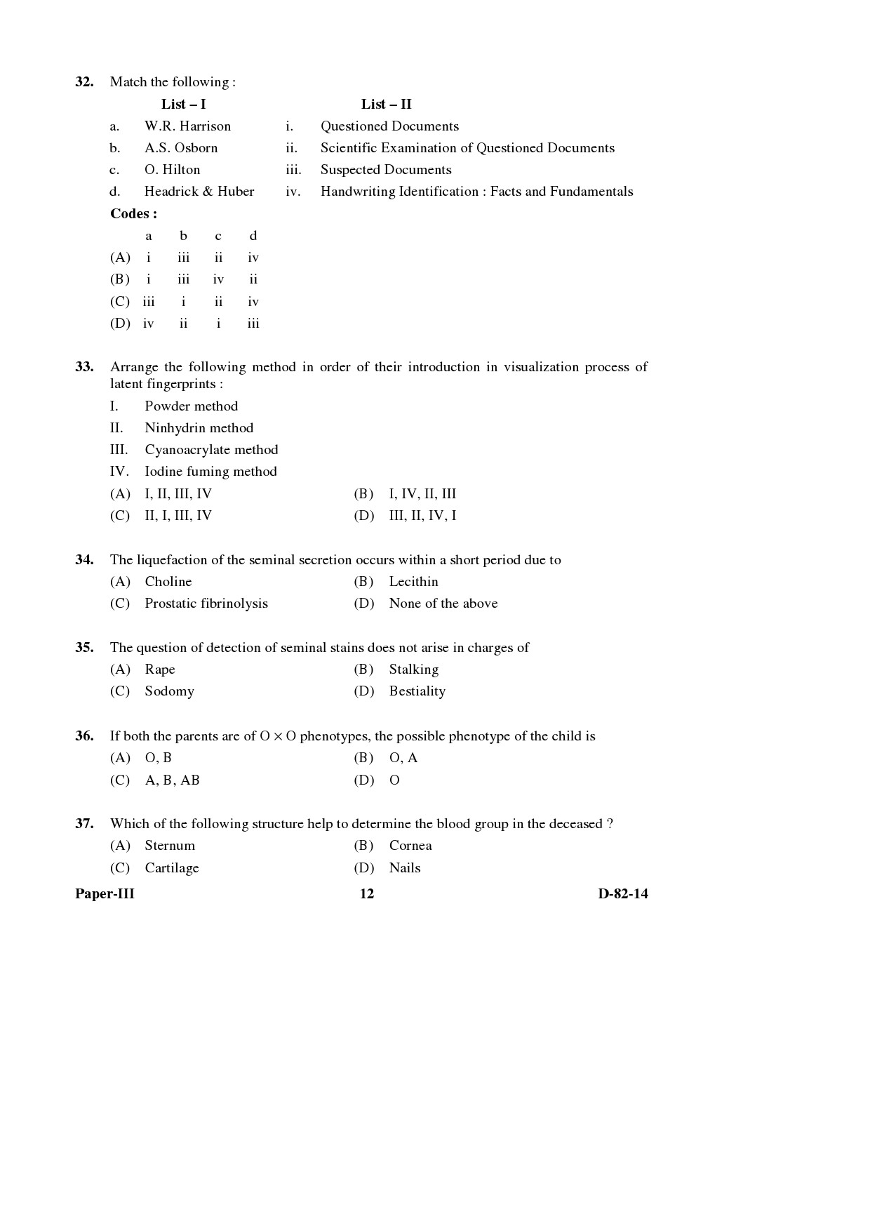 UGC NET Forensic Science Question Paper III December 2014 12