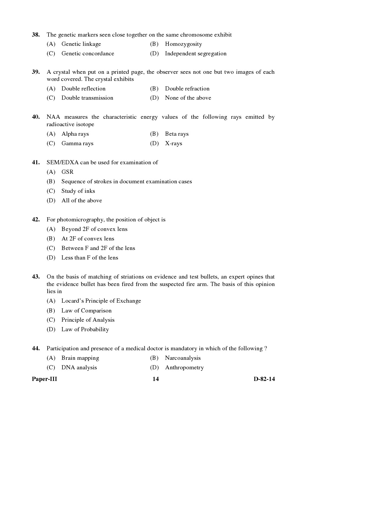 UGC NET Forensic Science Question Paper III December 2014 14