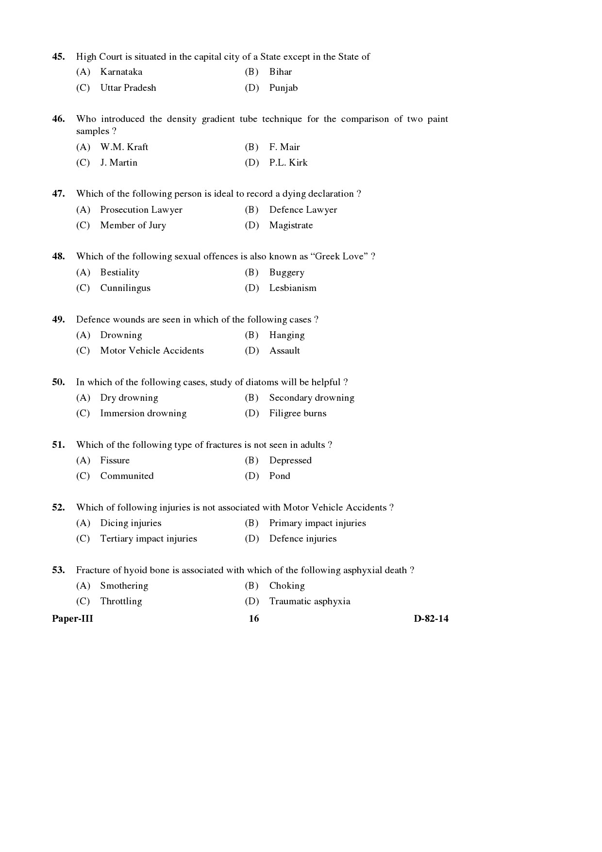 UGC NET Forensic Science Question Paper III December 2014 16