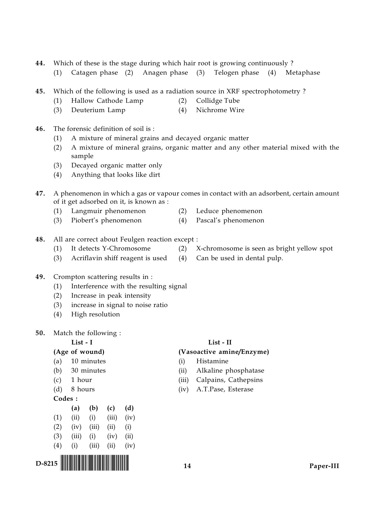 UGC NET Forensic Science Question Paper III December 2015 14