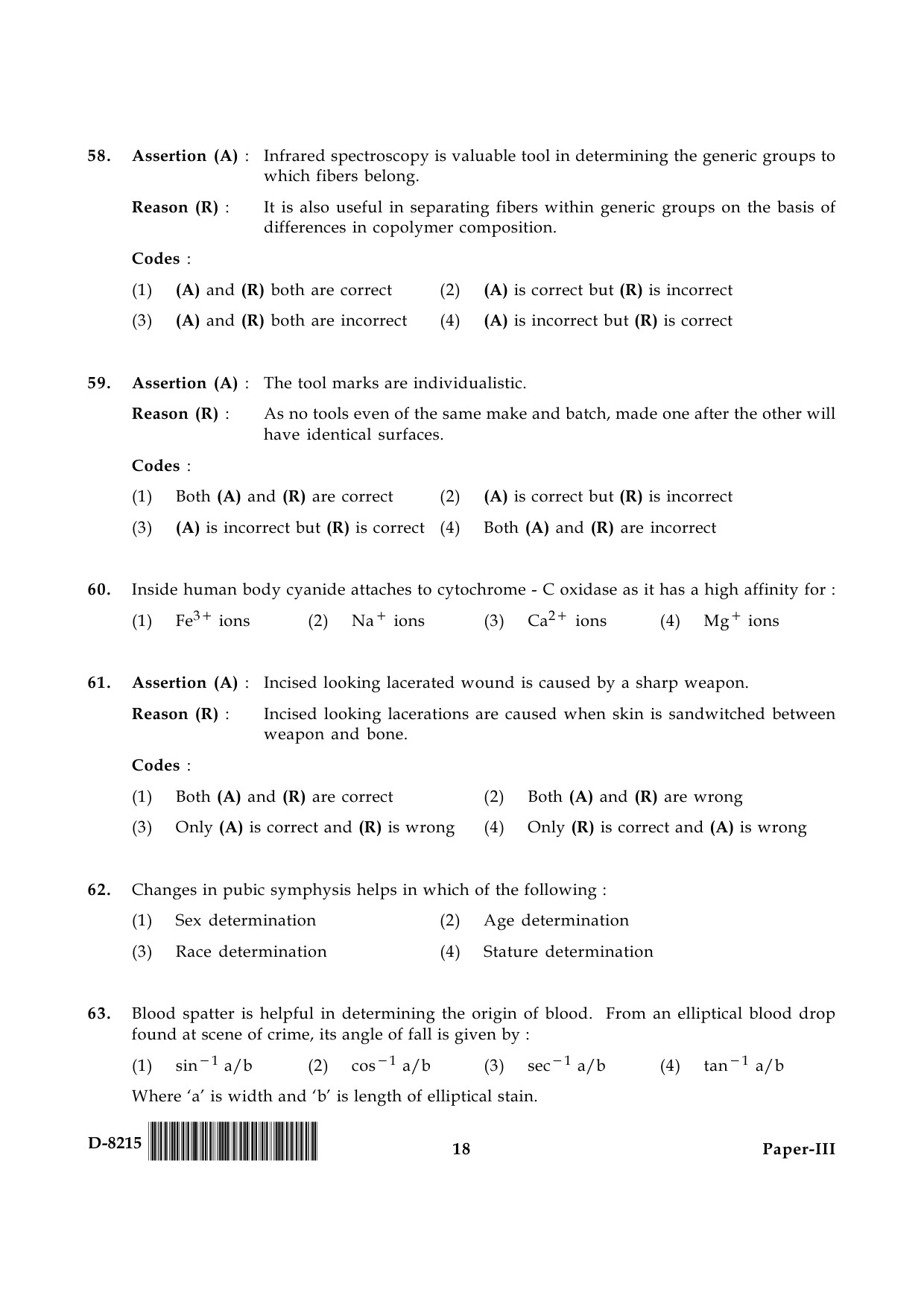 UGC NET Forensic Science Question Paper III December 2015 18