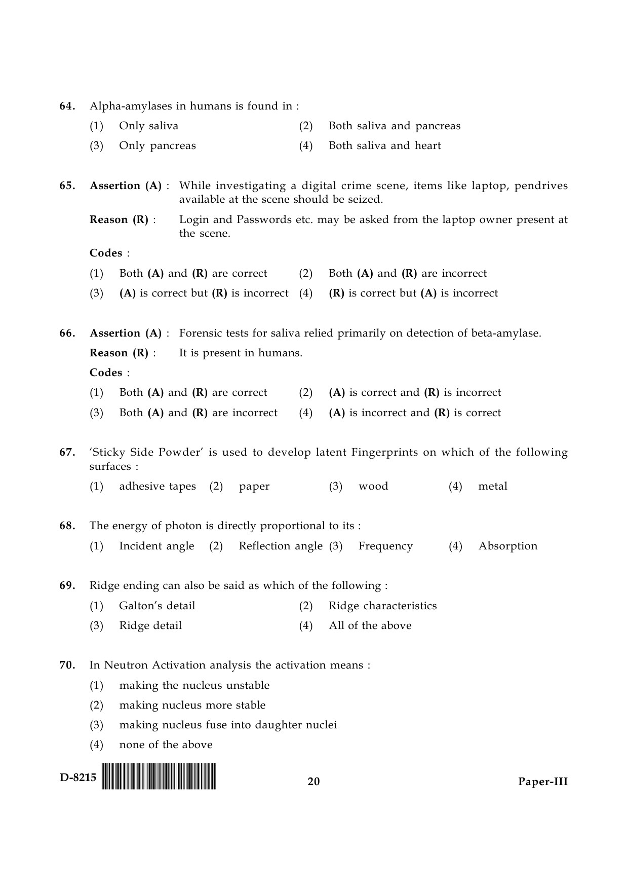 UGC NET Forensic Science Question Paper III December 2015 20