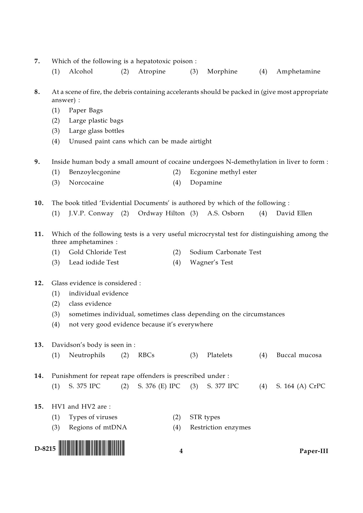 UGC NET Forensic Science Question Paper III December 2015 4