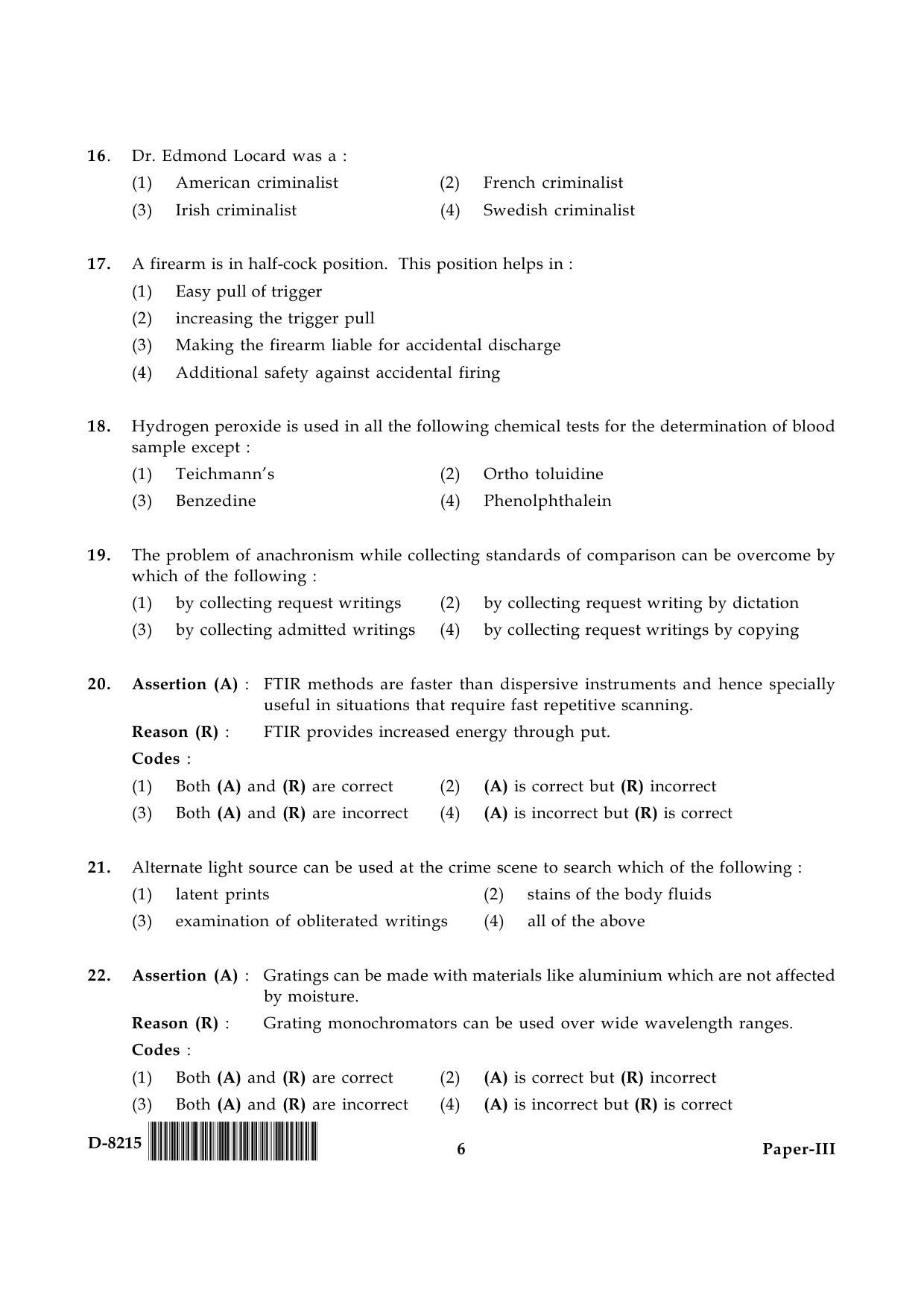 UGC NET Forensic Science Question Paper III December 2015 6