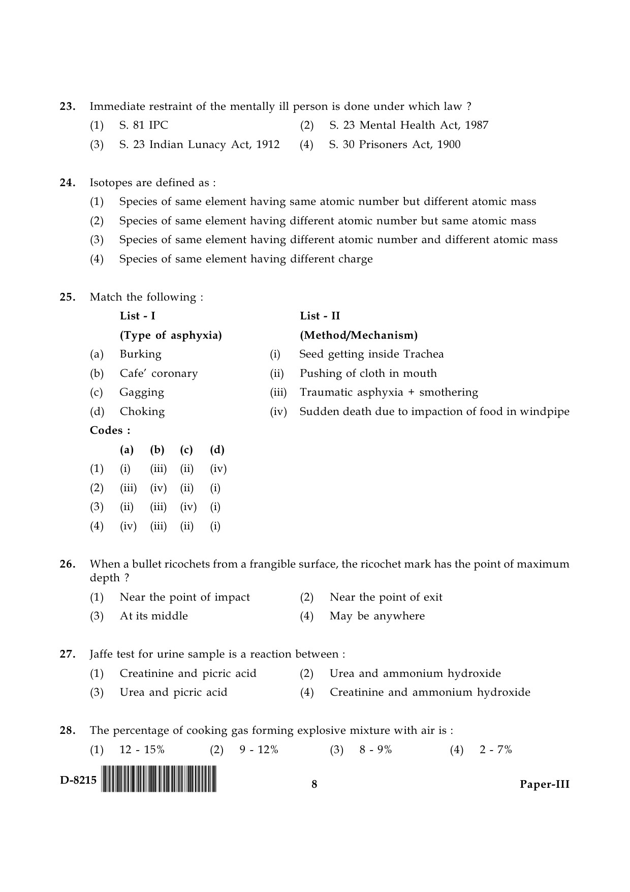 UGC NET Forensic Science Question Paper III December 2015 8