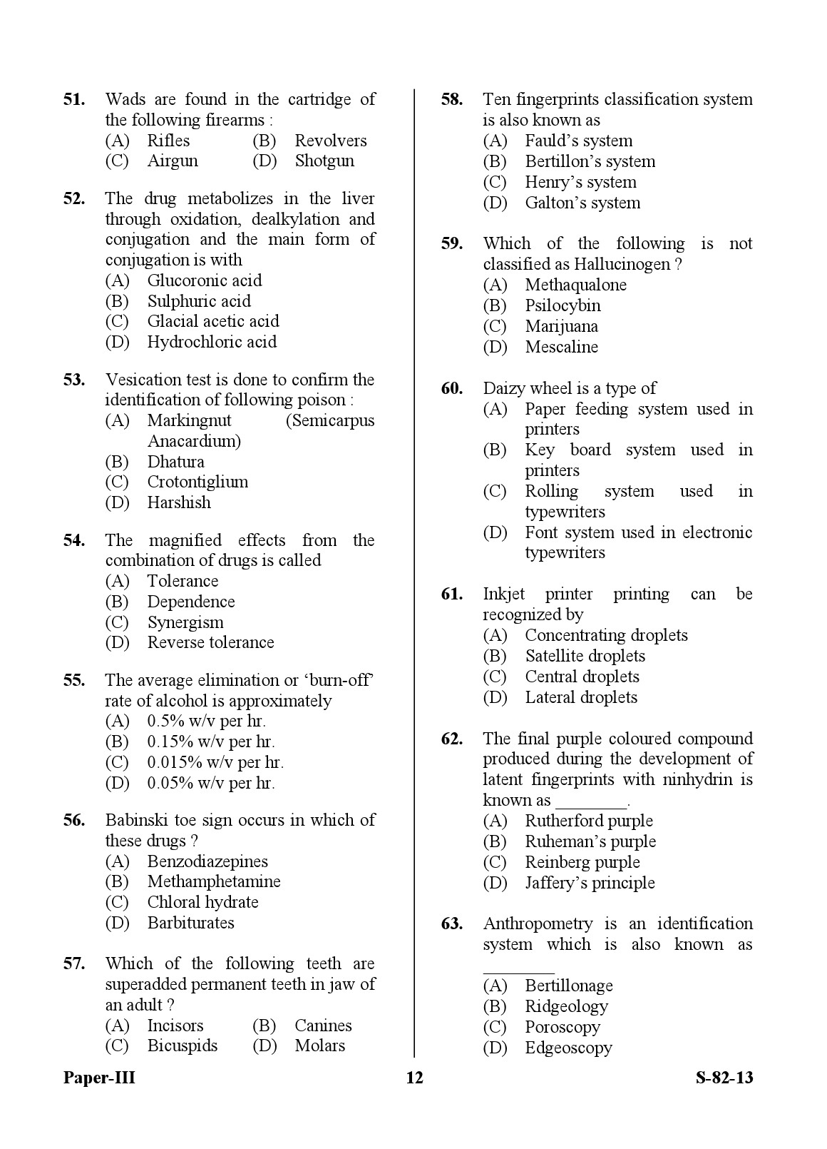 UGC NET Forensic Science Question Paper III Exam September 2013 12