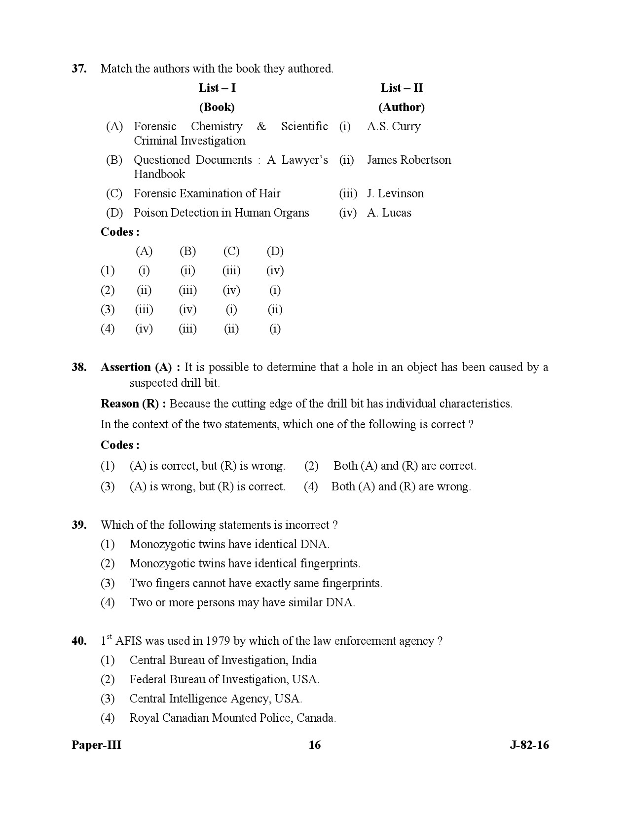 UGC NET Forensic Science Question Paper III July 2016 16