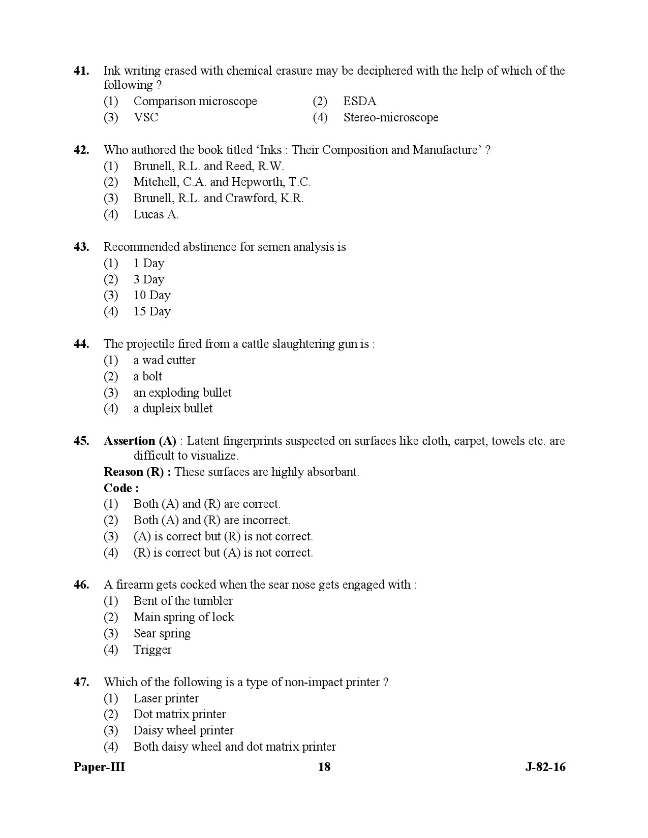 UGC NET Forensic Science Question Paper III July 2016 18