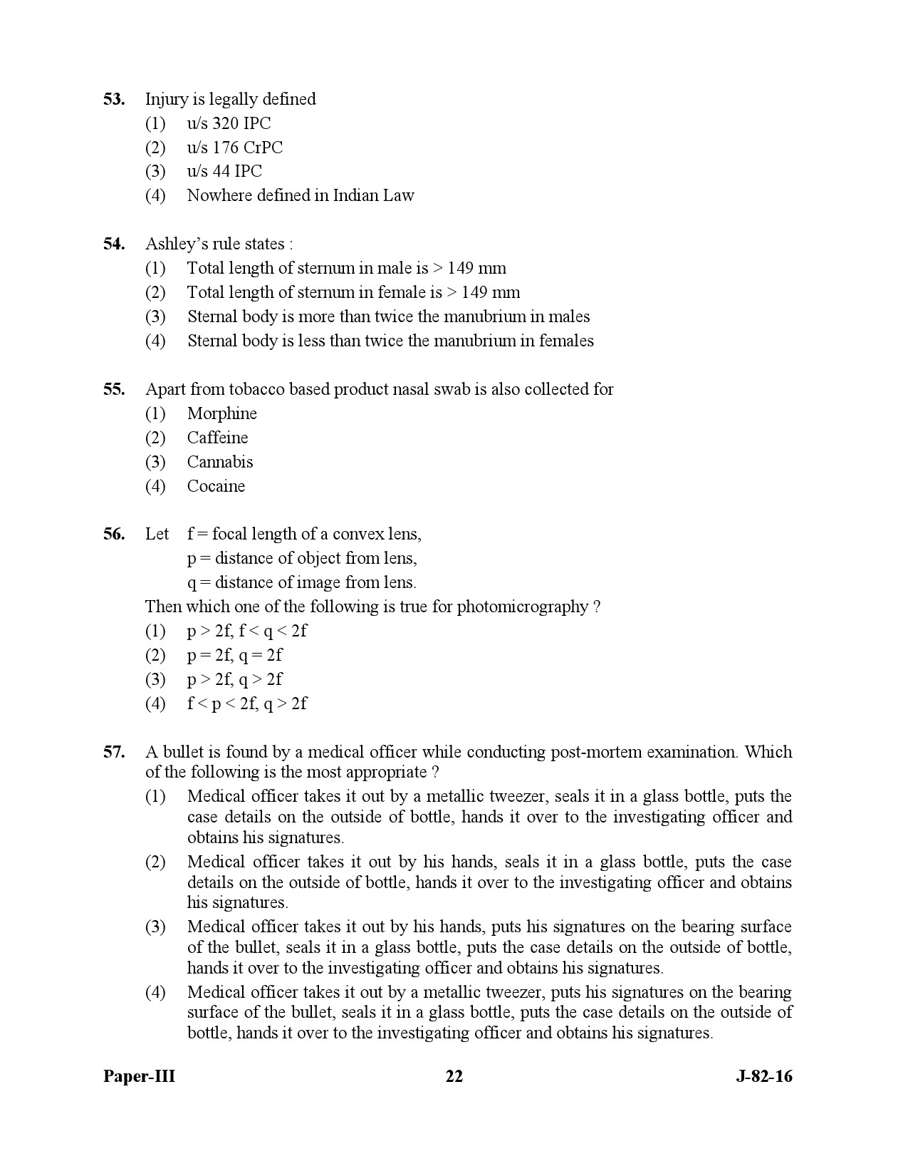 UGC NET Forensic Science Question Paper III July 2016 22