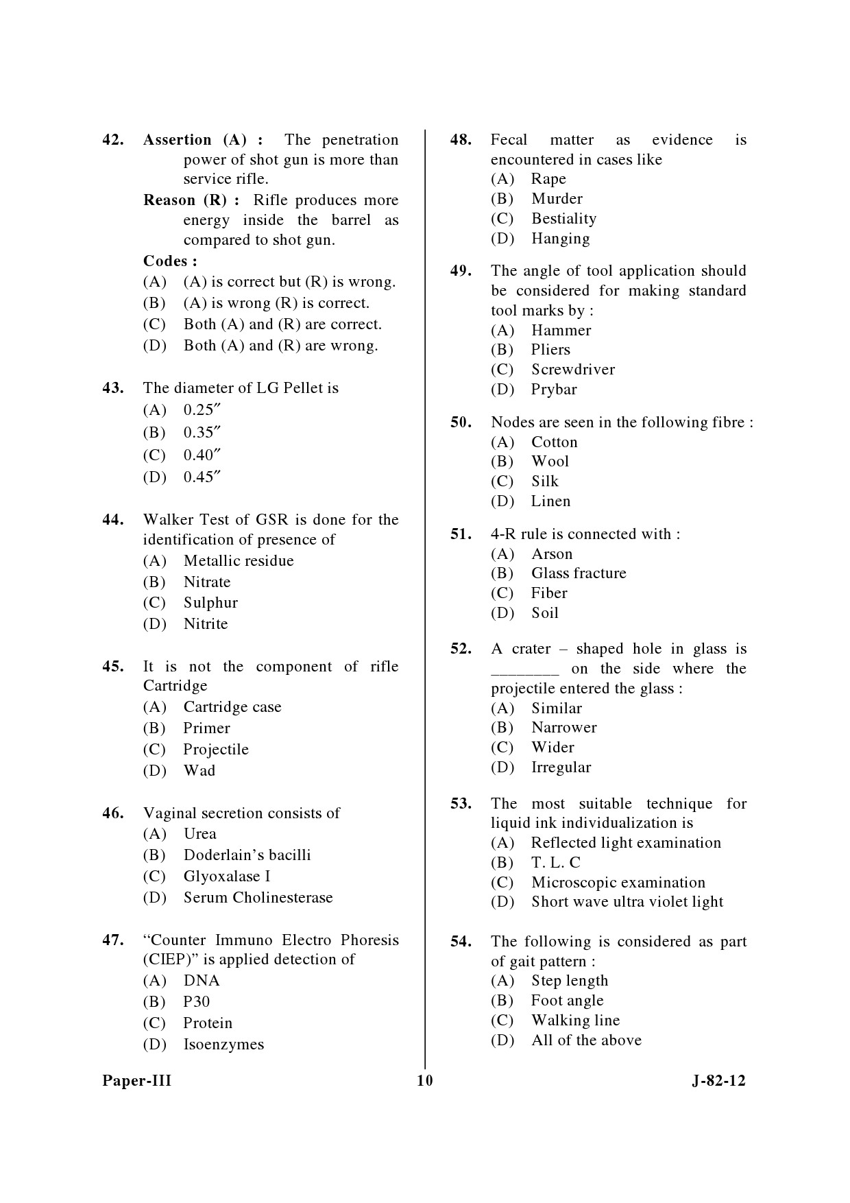 UGC NET Forensic Science Question Paper III June 2012 10