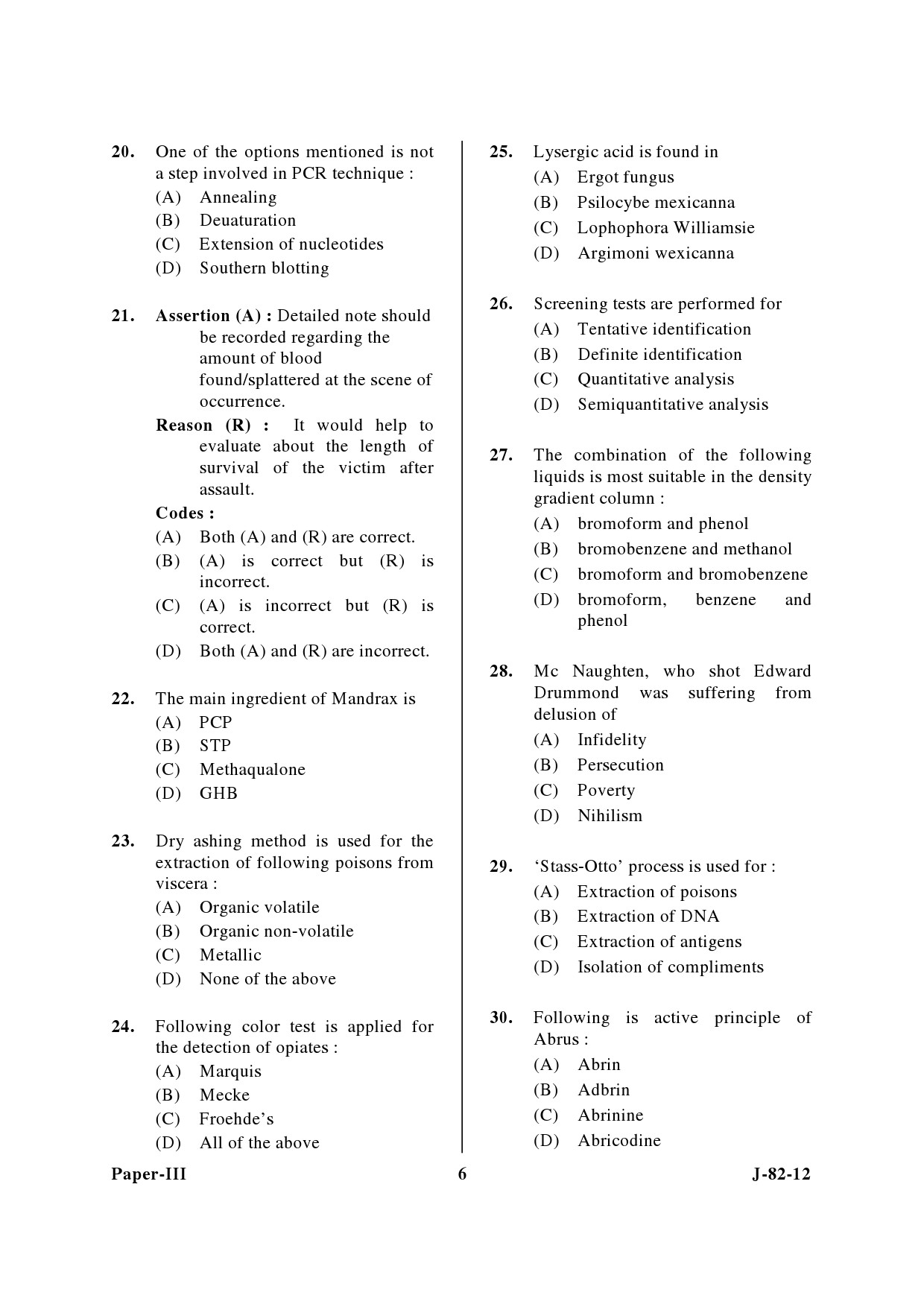 UGC NET Forensic Science Question Paper III June 2012 6