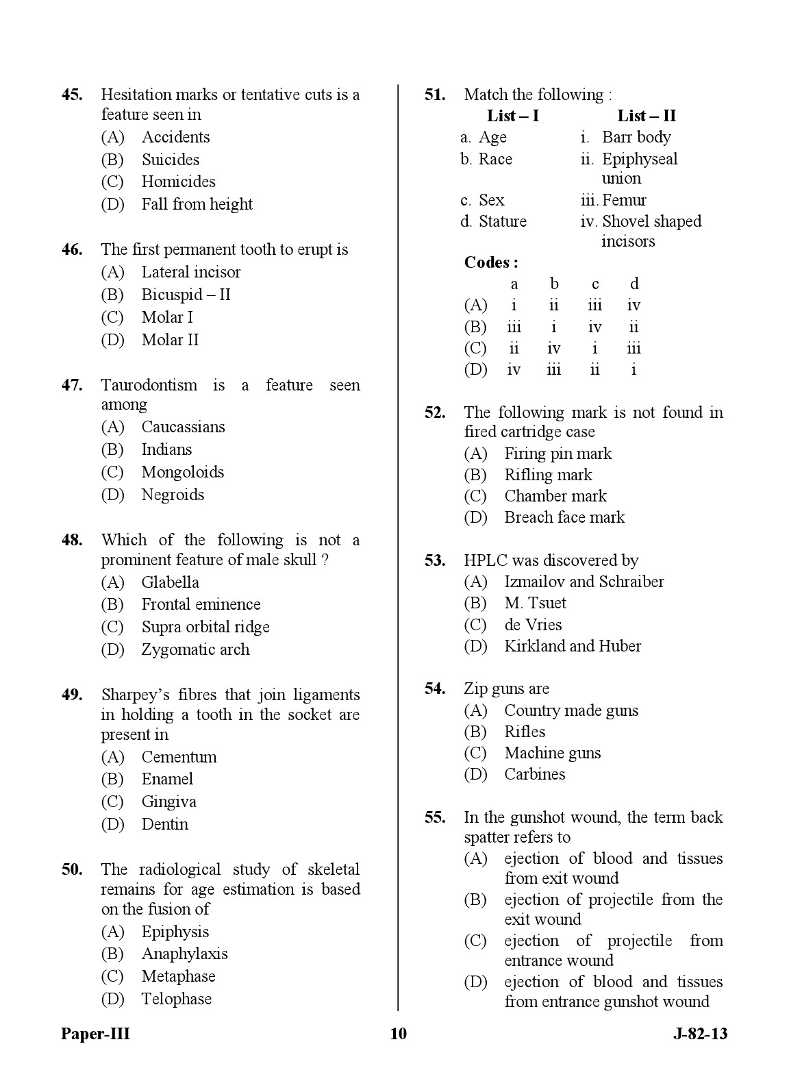 UGC NET Forensic Science Question Paper III June 2013 10