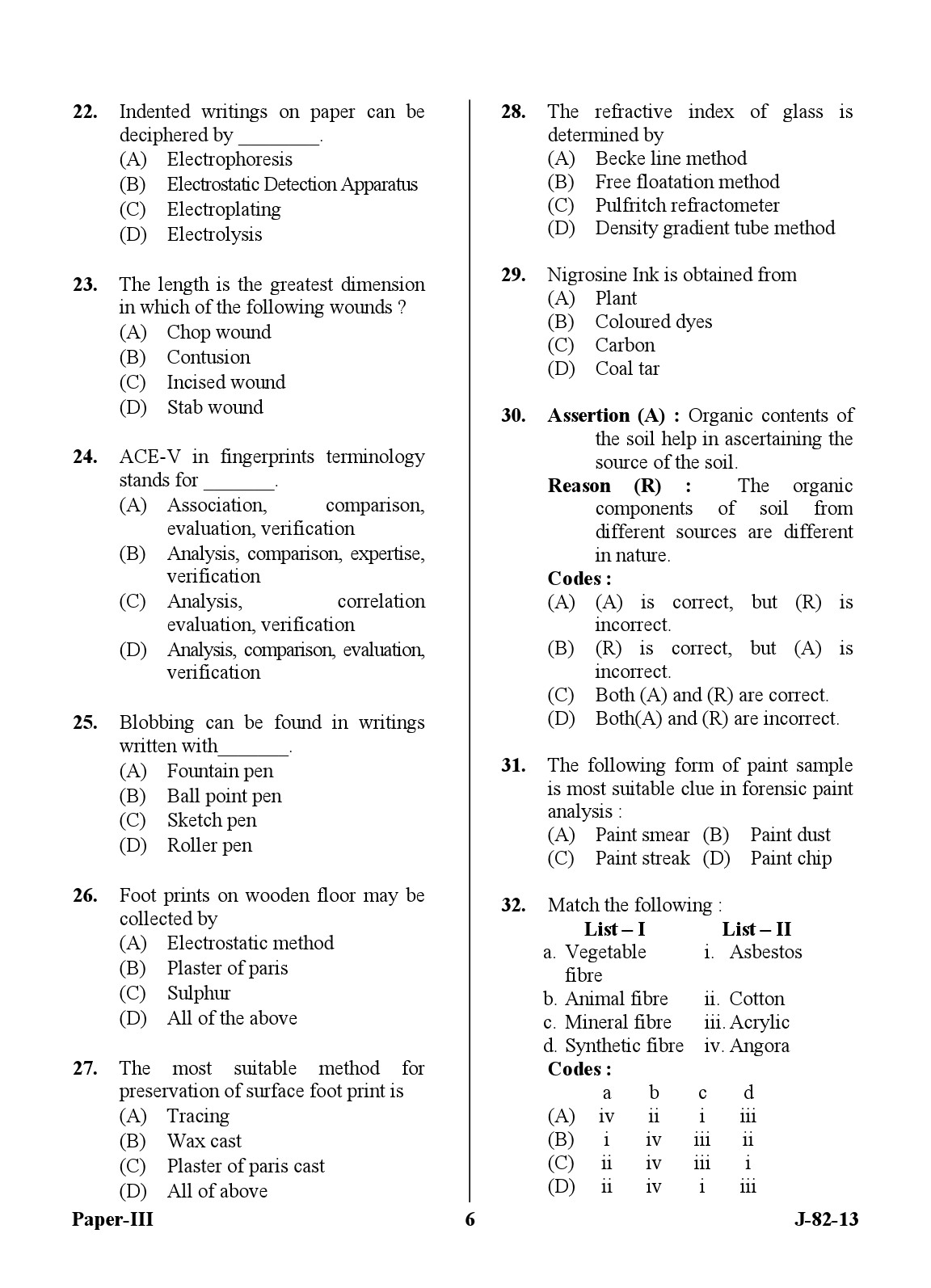 UGC NET Forensic Science Question Paper III June 2013 6