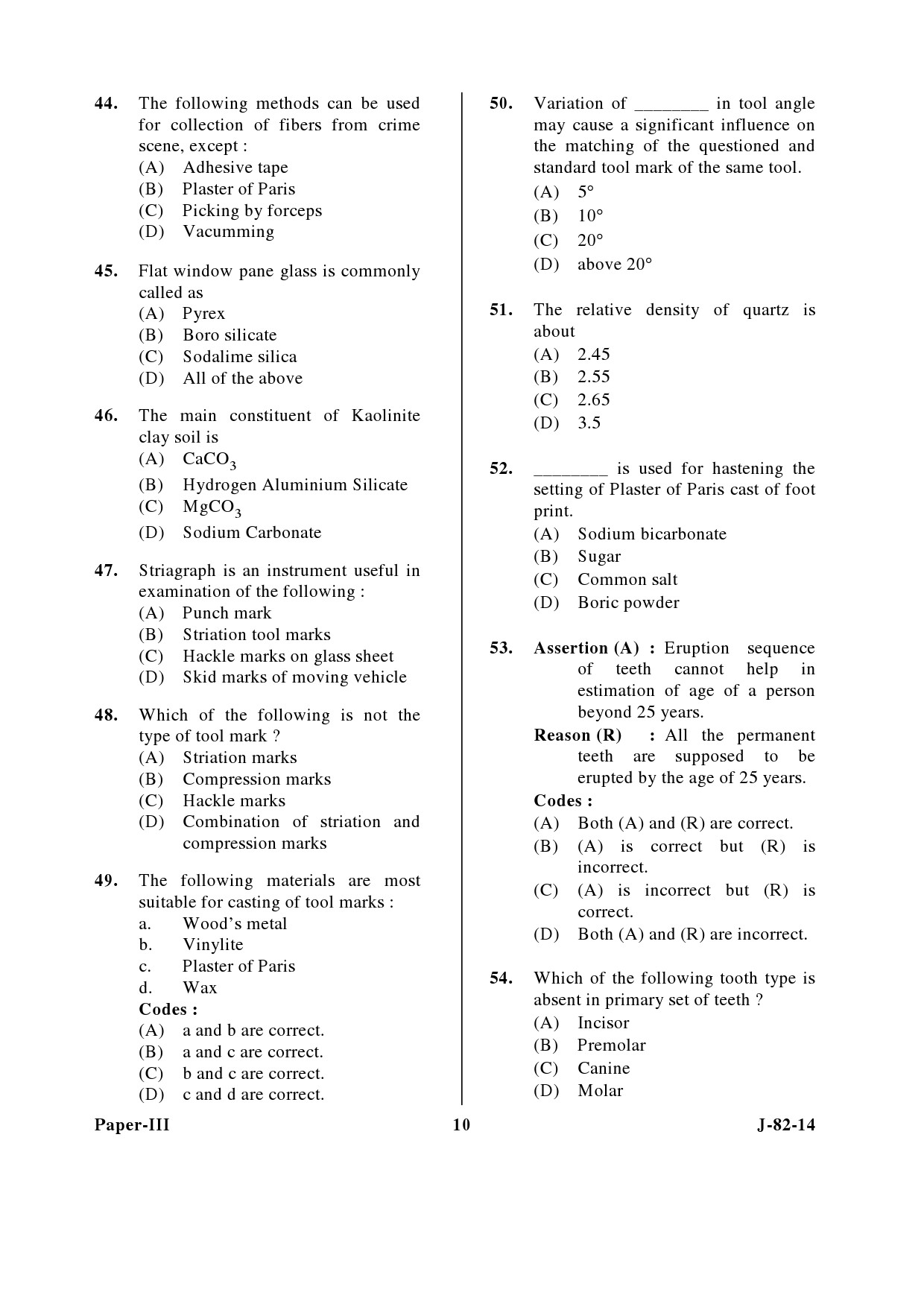 UGC NET Forensic Science Question Paper III June 2014 10