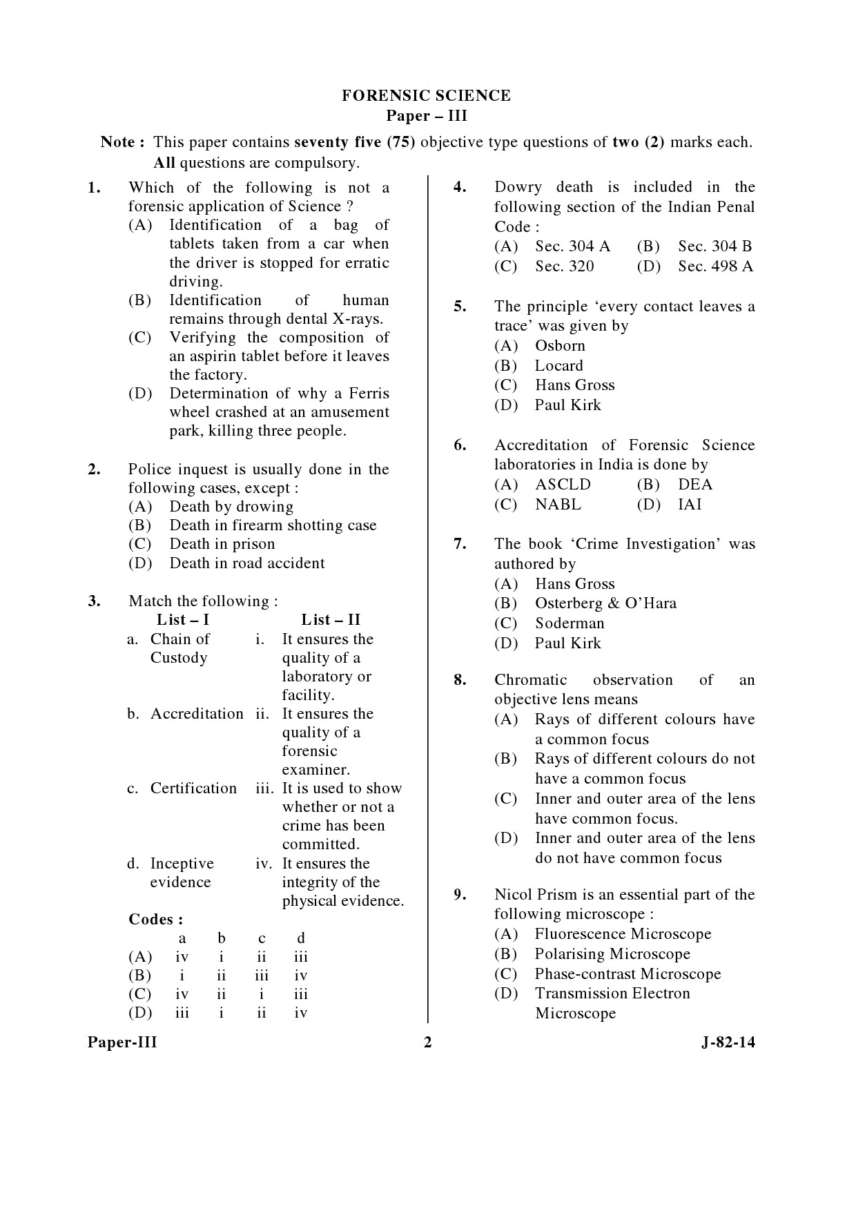 UGC NET Forensic Science Question Paper III June 2014 2