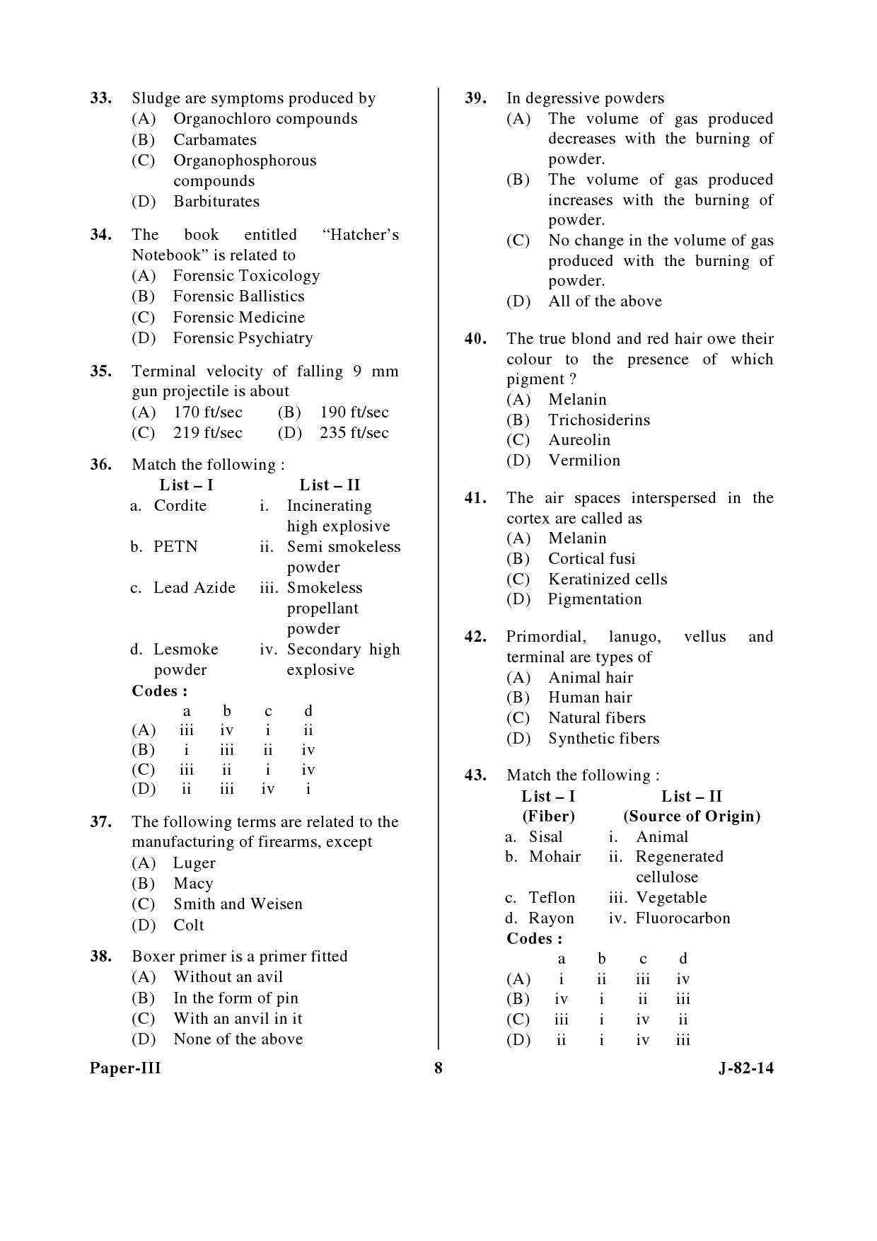 UGC NET Forensic Science Question Paper III June 2014 8