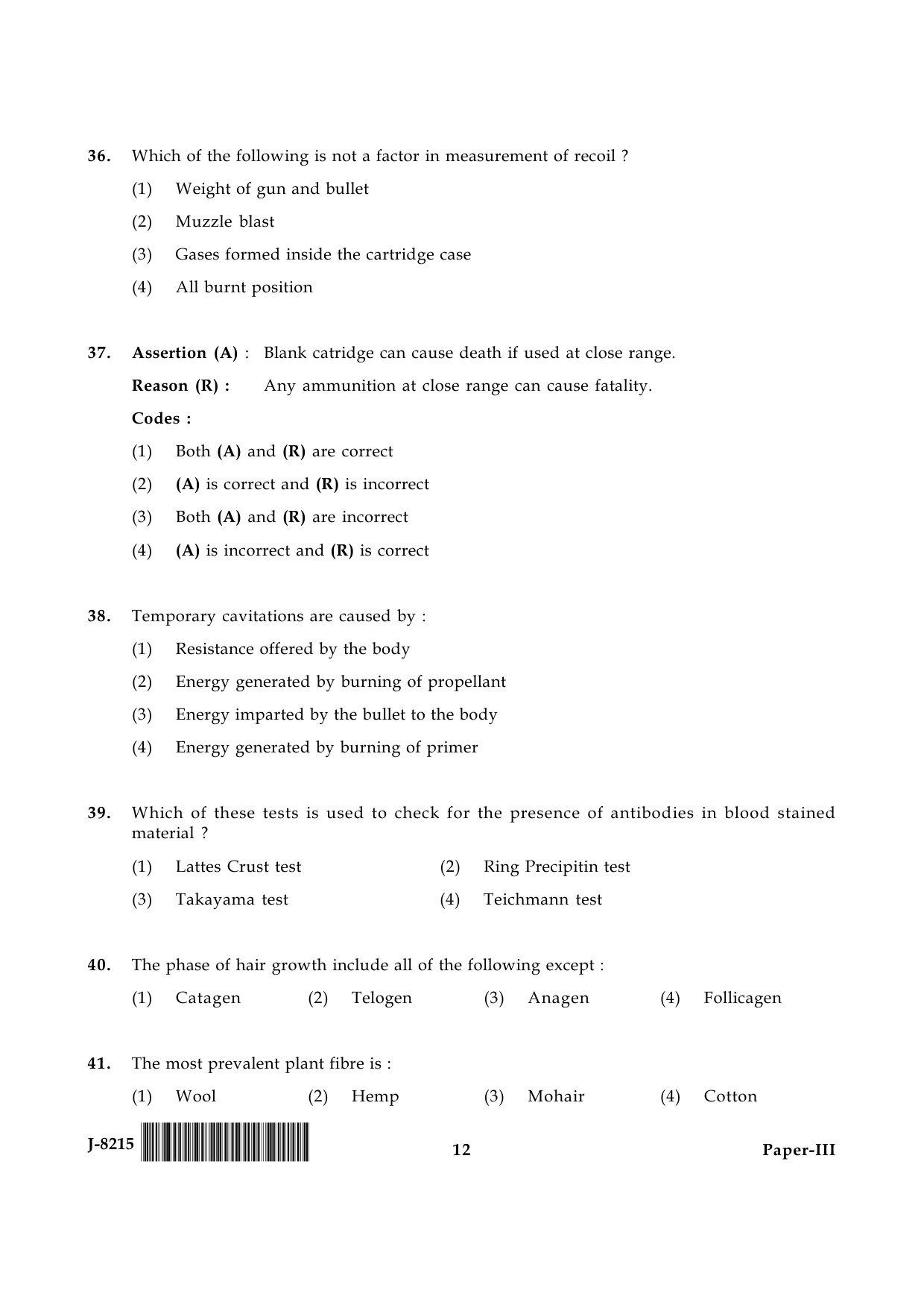 UGC NET Forensic Science Question Paper III June 2015 12