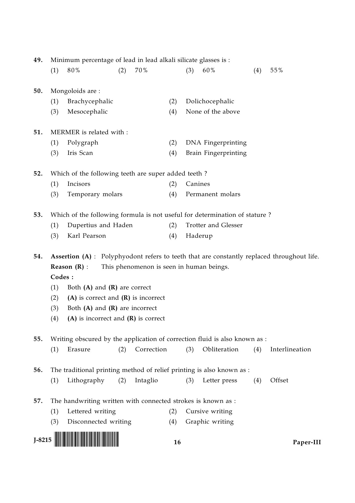 UGC NET Forensic Science Question Paper III June 2015 16