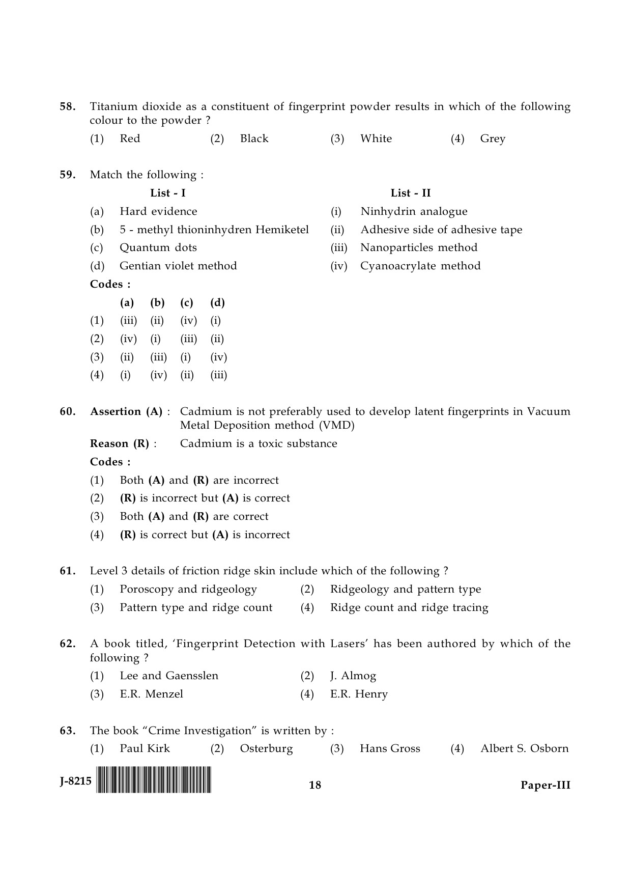 UGC NET Forensic Science Question Paper III June 2015 18