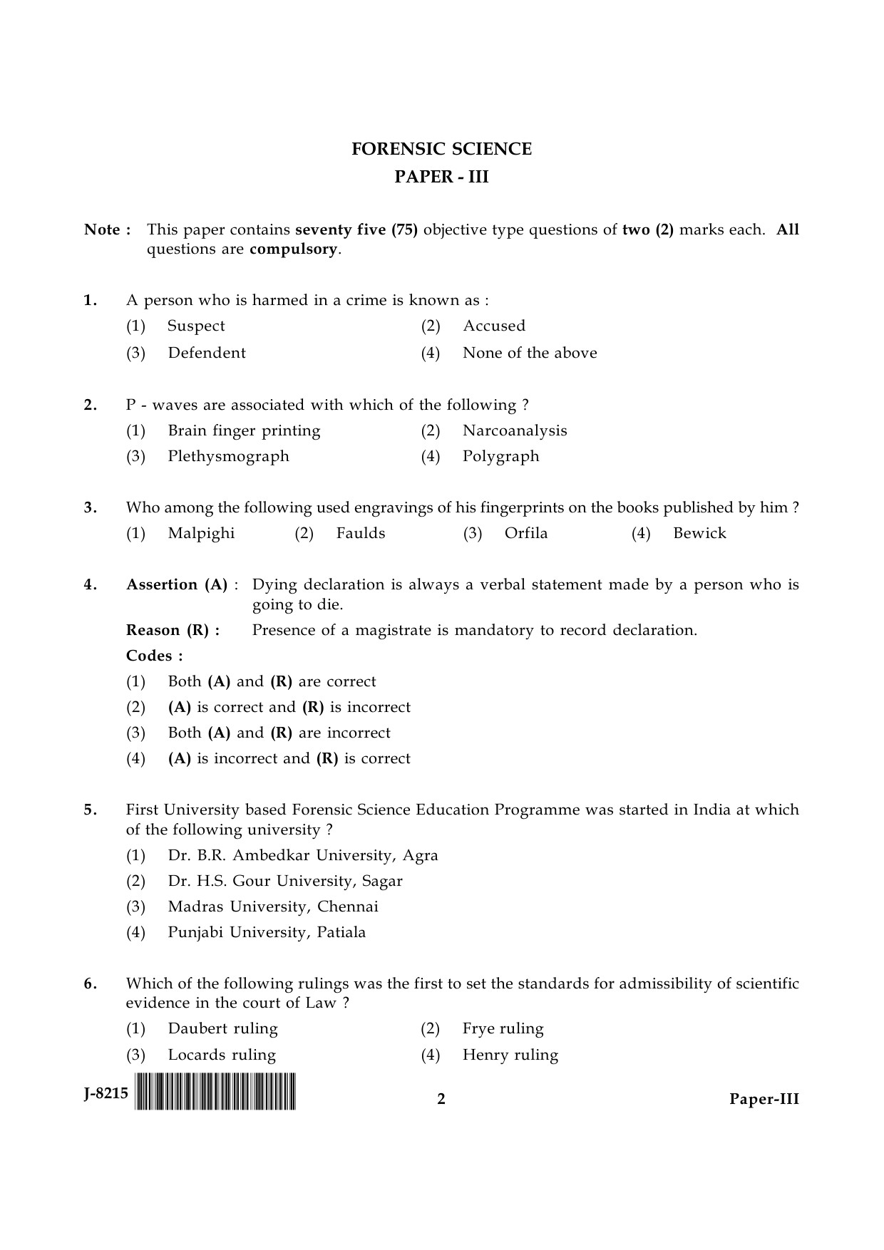 UGC NET Forensic Science Question Paper III June 2015 2