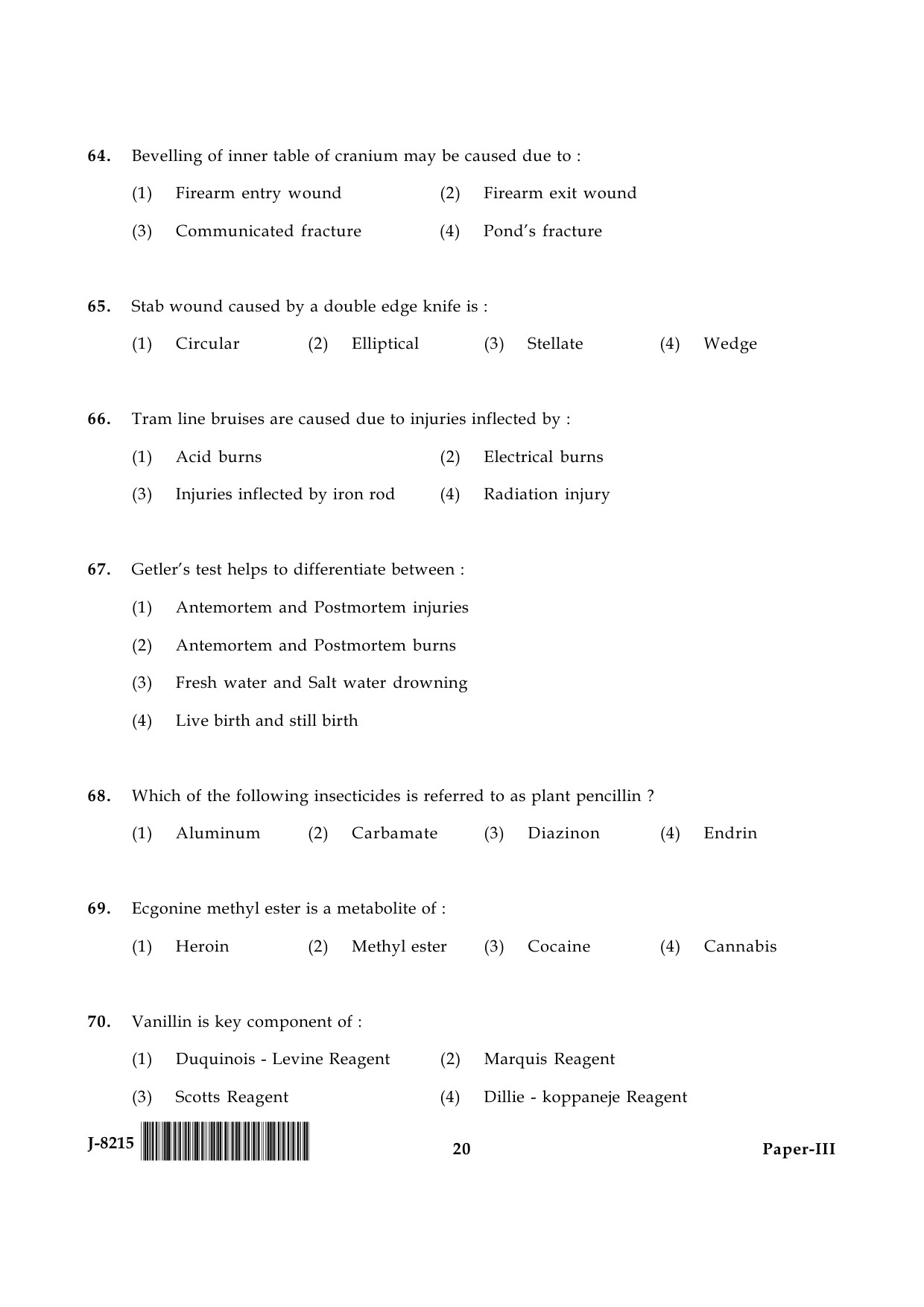 UGC NET Forensic Science Question Paper III June 2015 20