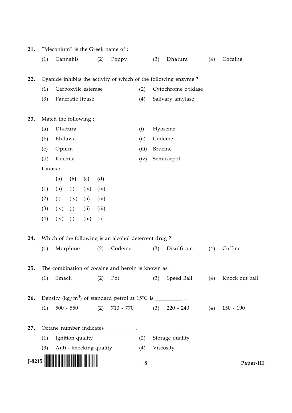 UGC NET Forensic Science Question Paper III June 2015 8