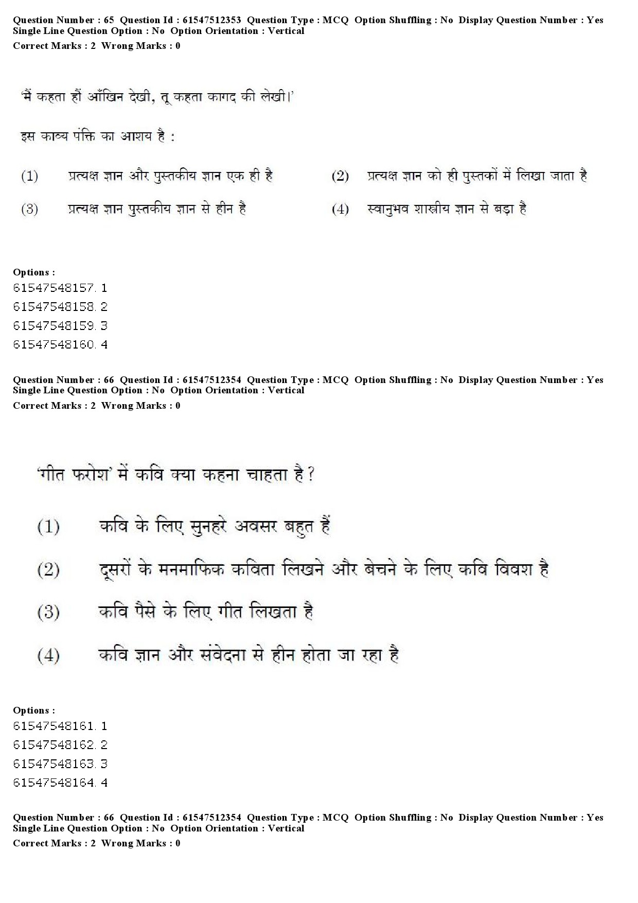 UGC NET Hindi Question Paper December 2019 66