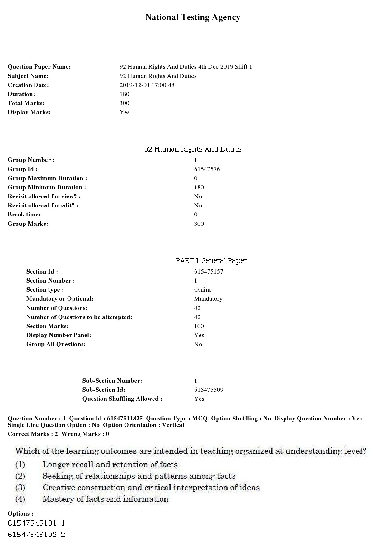 UGC NET Human Rights and Duties Question Paper December 2019 1