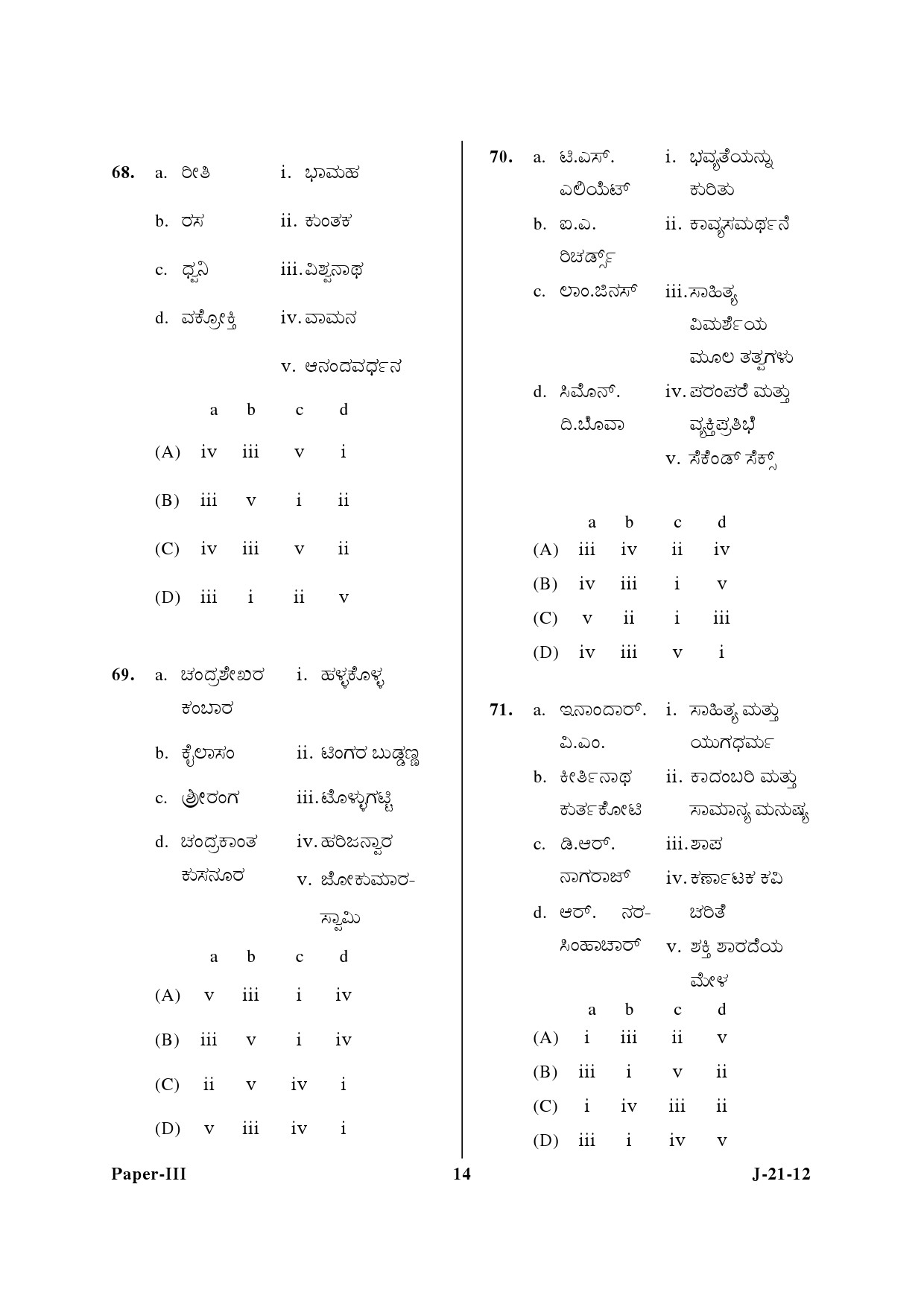 UGC NET Kannada Question Paper III June 2012 14