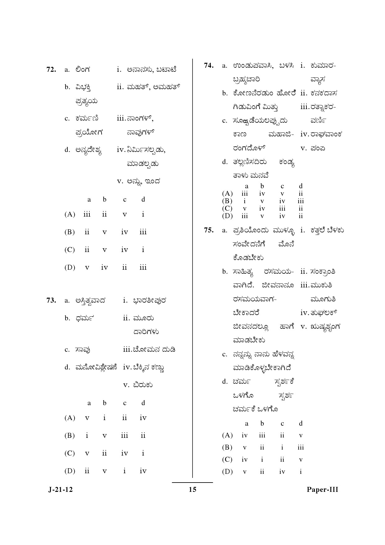 UGC NET Kannada Question Paper III June 2012 15