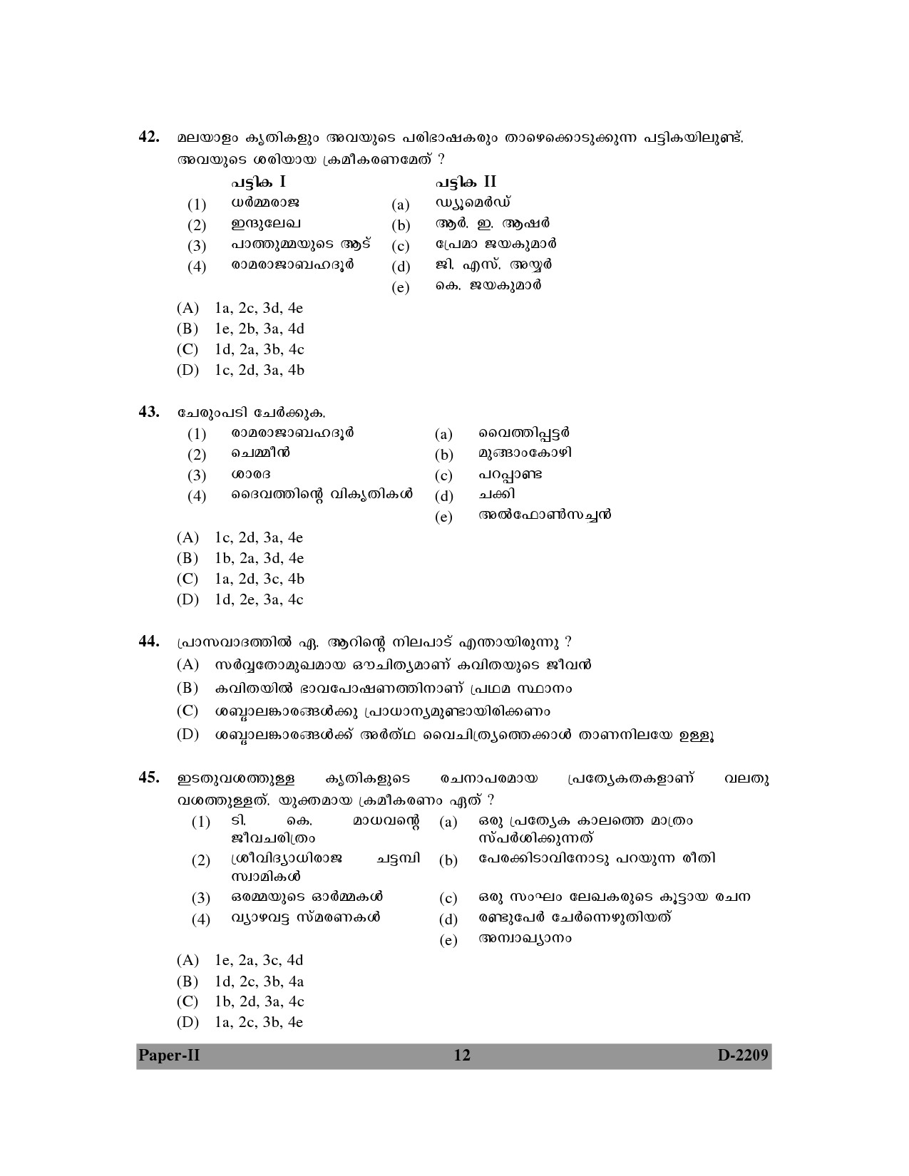 UGC NET Malayalam Question Paper II December 2009 12