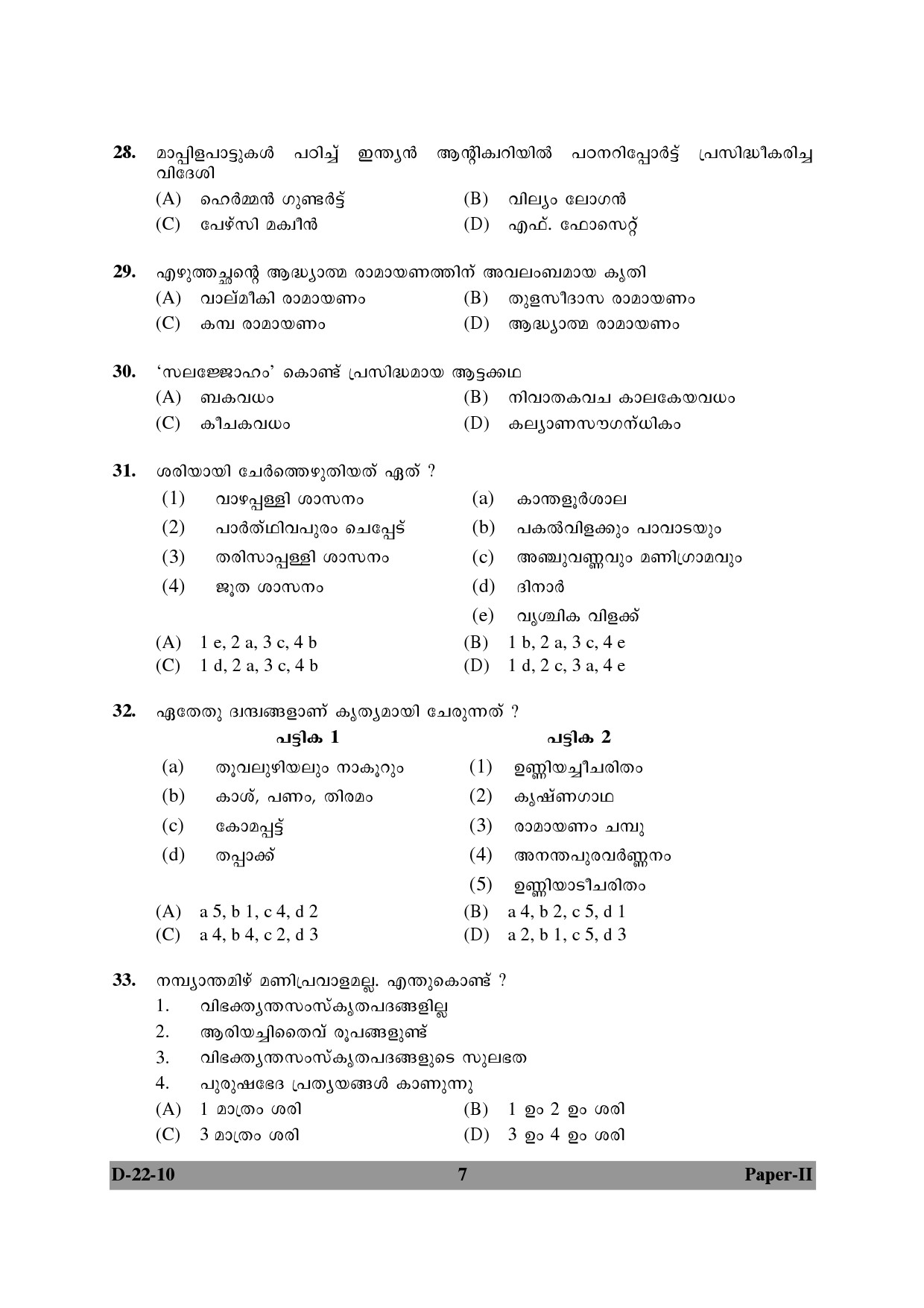 UGC NET Malayalam Question Paper II December 2010 7