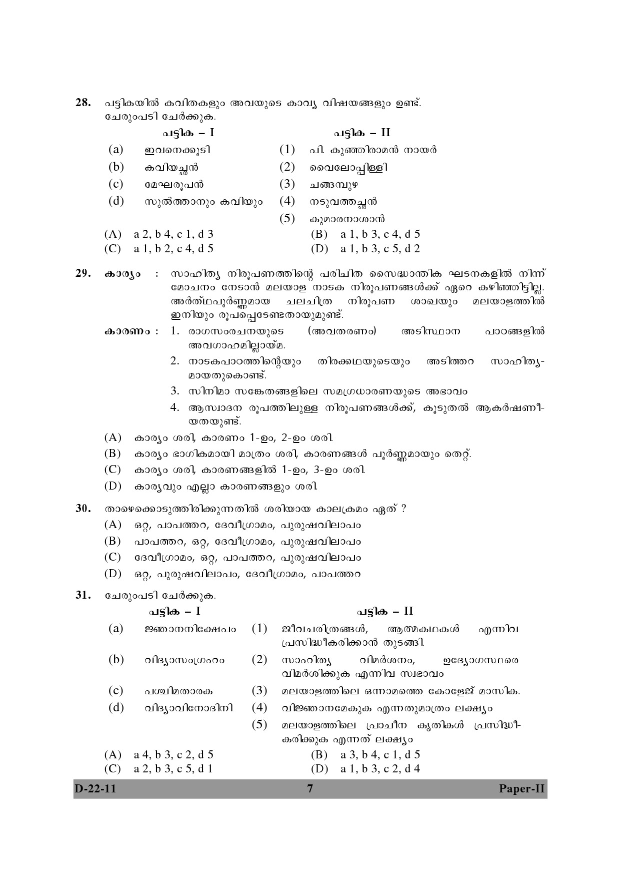 UGC NET Malayalam Question Paper II December 2011 7