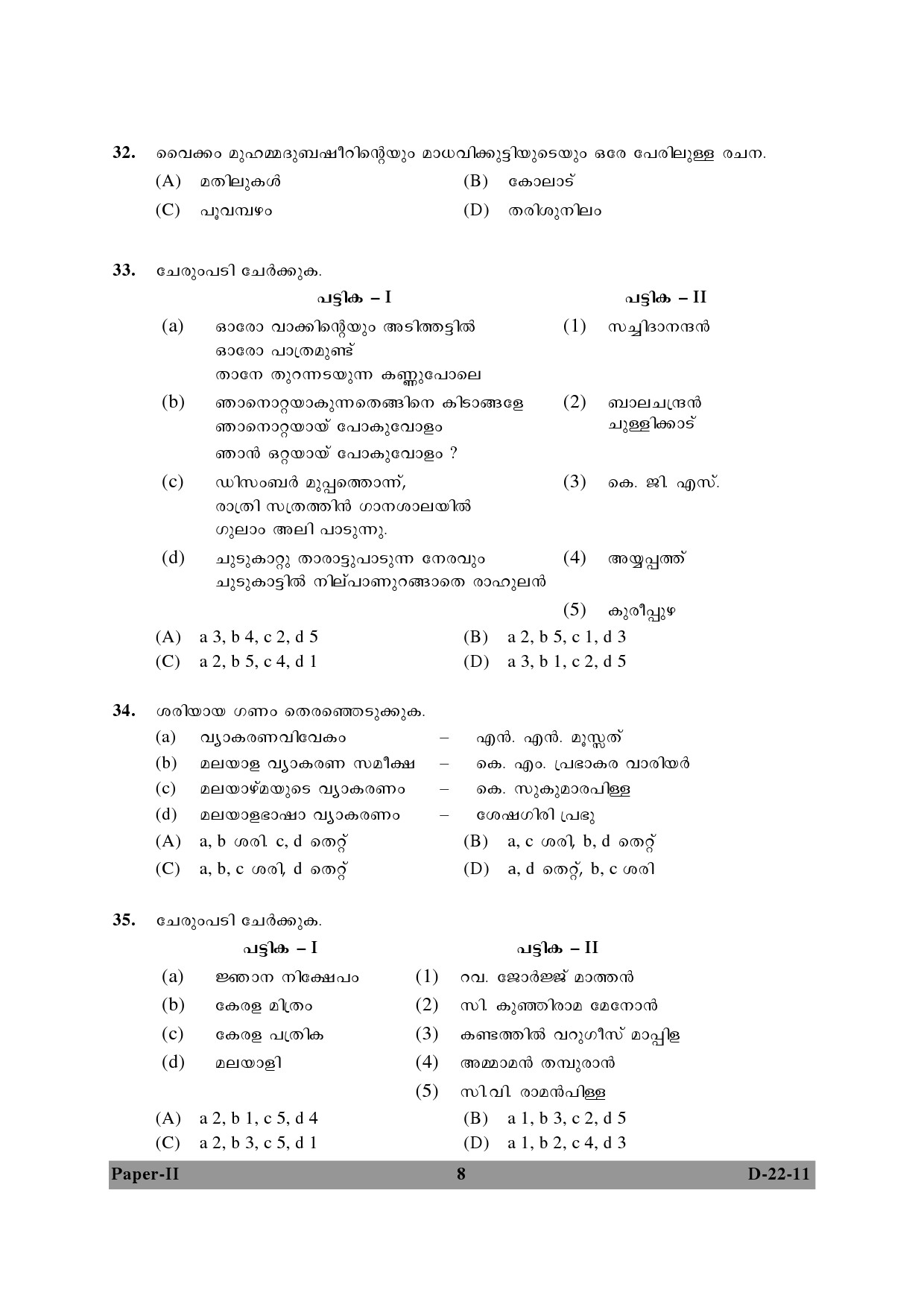 UGC NET Malayalam Question Paper II December 2011 8