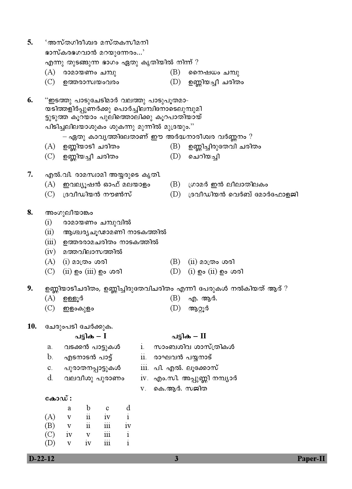 UGC NET Malayalam Question Paper II December 2012 3