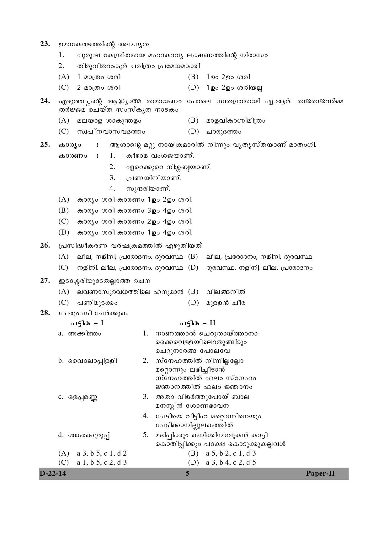 UGC NET Malayalam Question Paper II December 2014 5