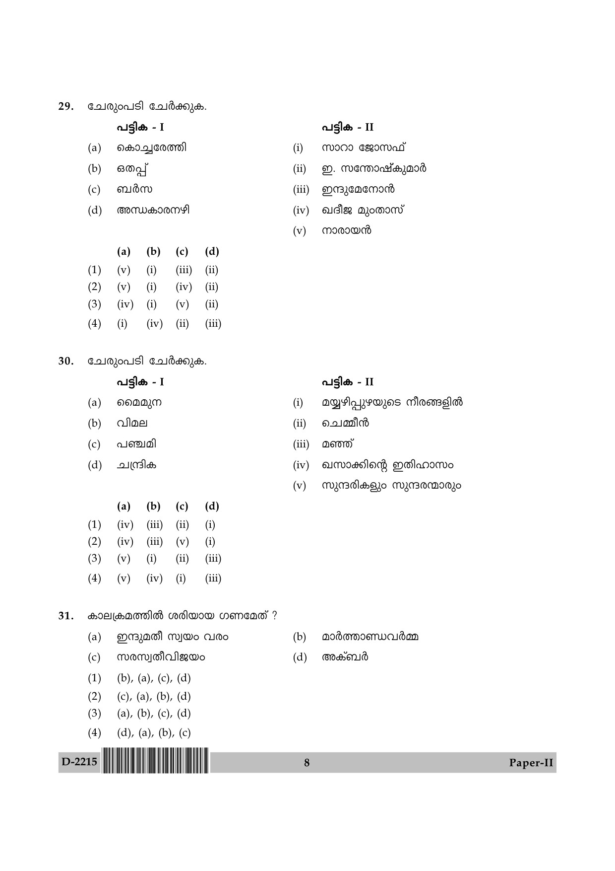 UGC NET Malayalam Question Paper II December 2015 8