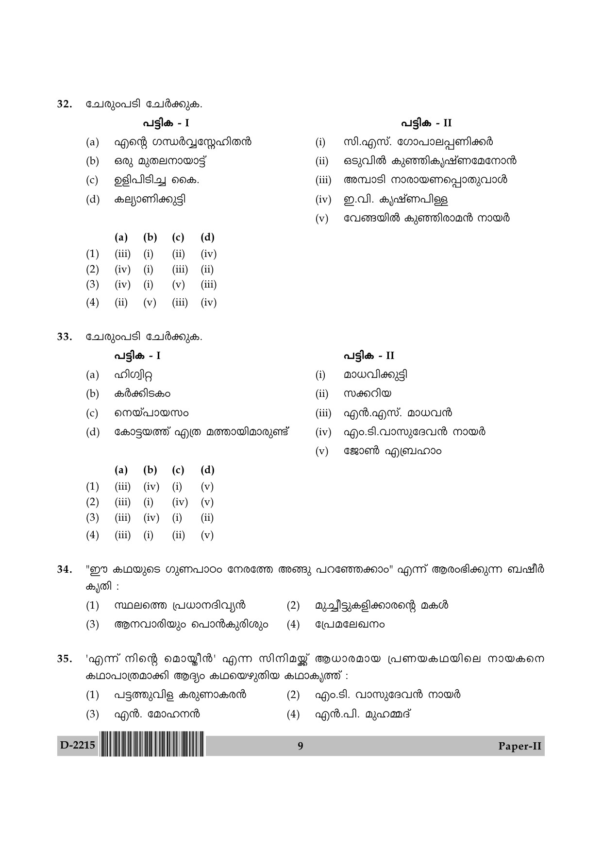 UGC NET Malayalam Question Paper II December 2015 9