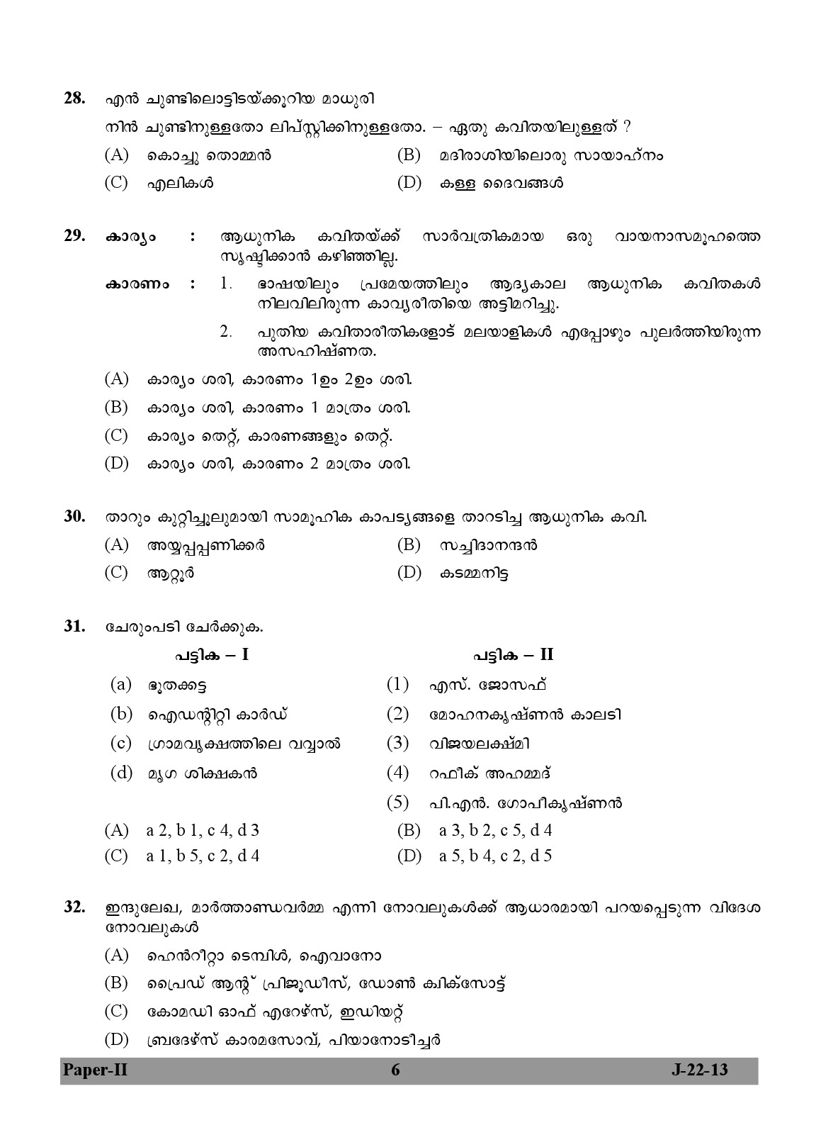 UGC NET Malayalam Question Paper II Exam 2 June 2013 6