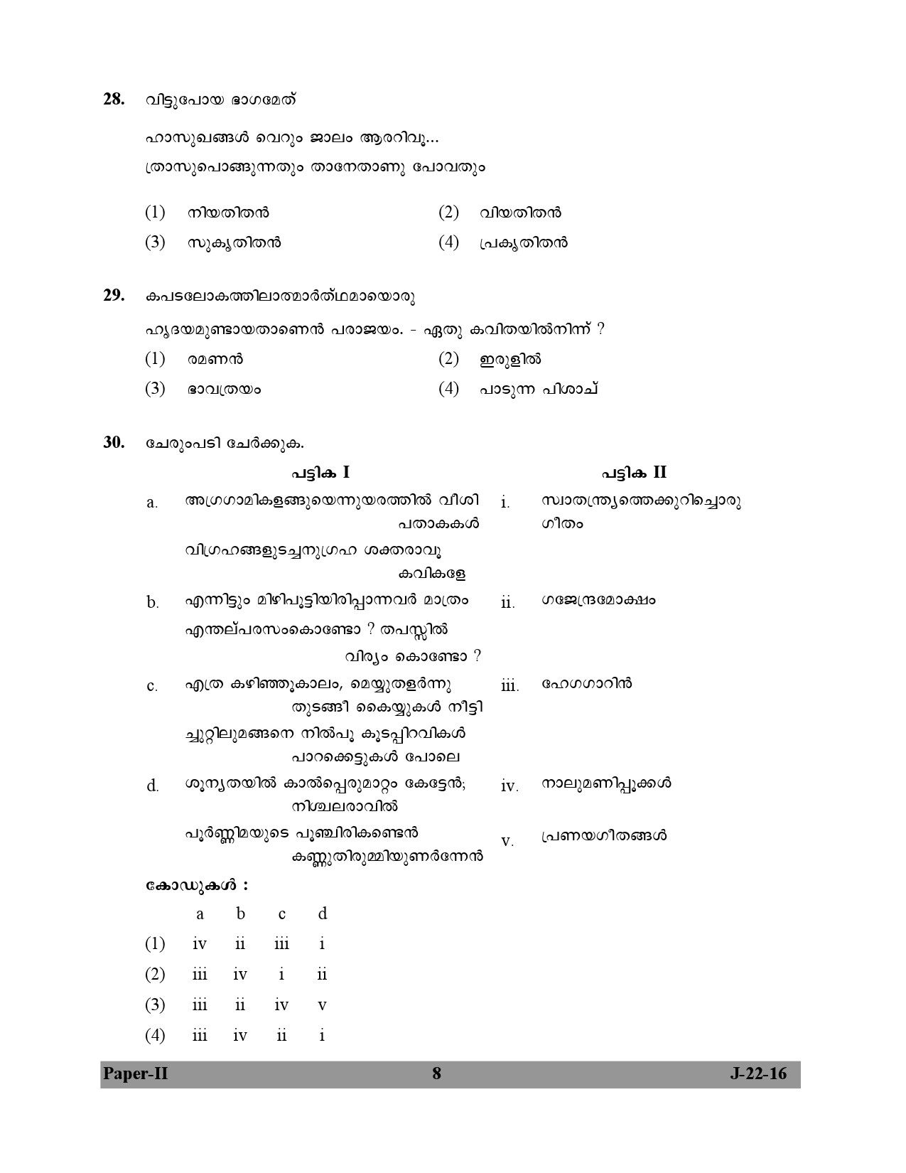 UGC NET Malayalam Question Paper II July 2016 8