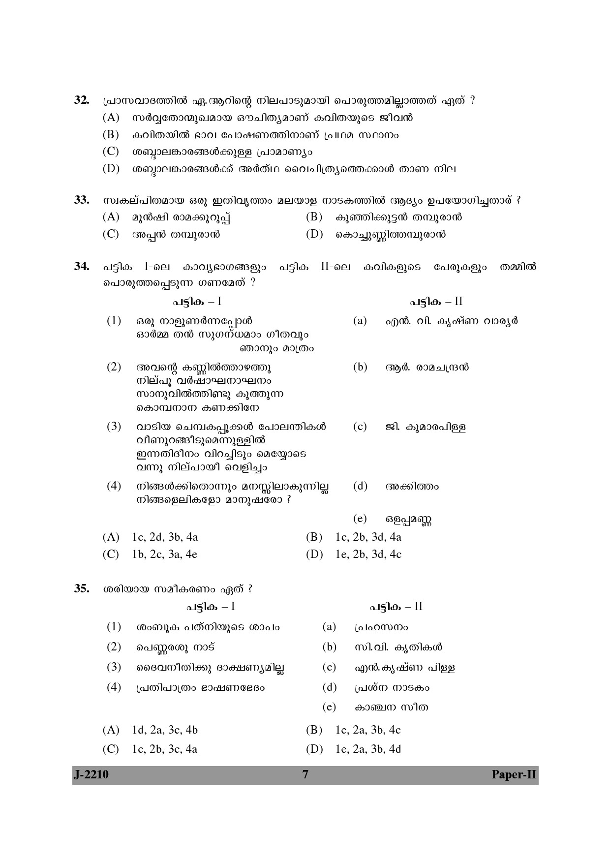 UGC NET Malayalam Question Paper II June 2010 7