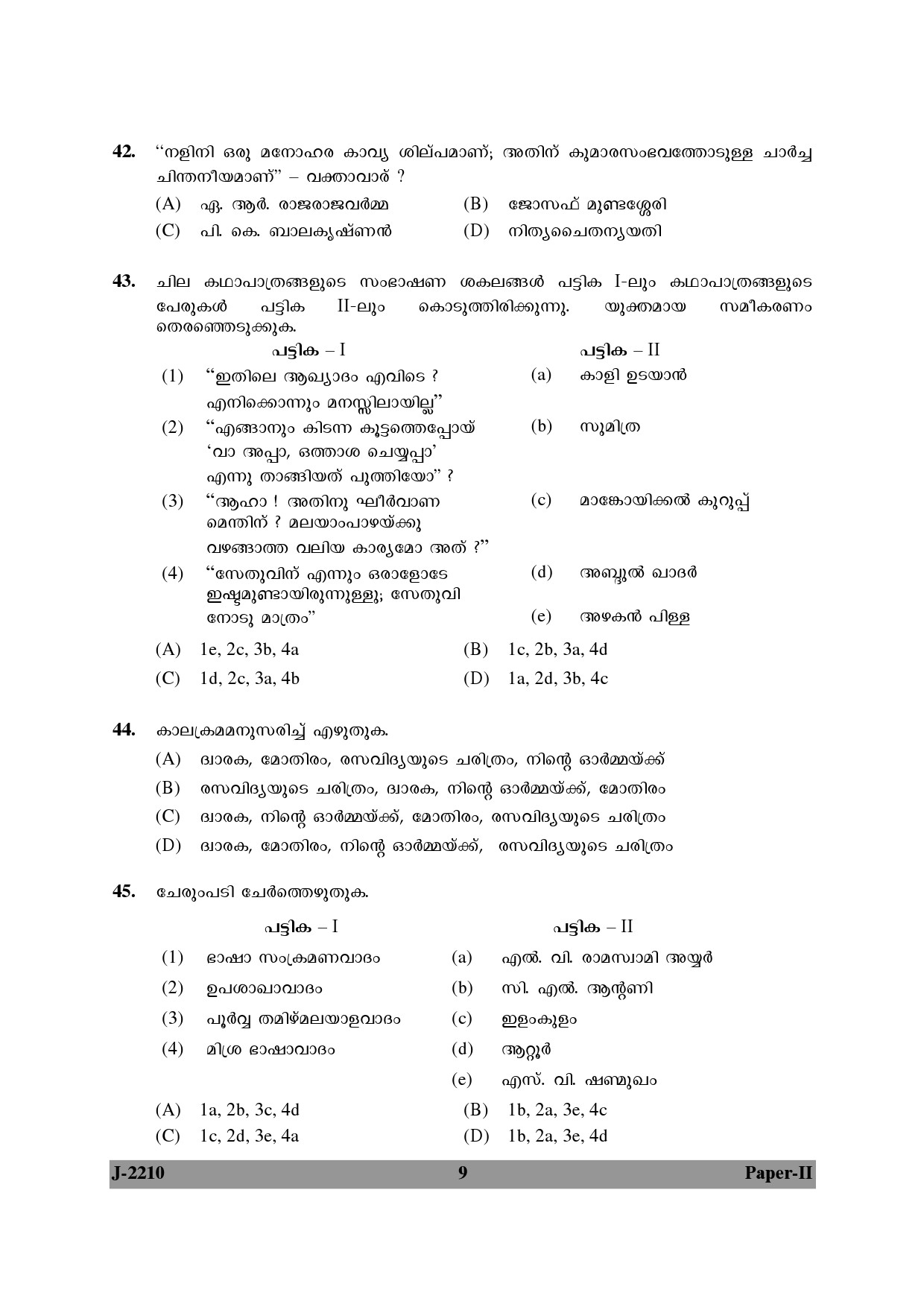 UGC NET Malayalam Question Paper II June 2010 9