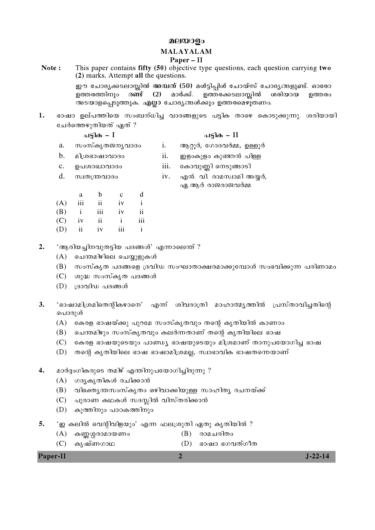 UGC NET Malayalam Question Paper II June 2014 2