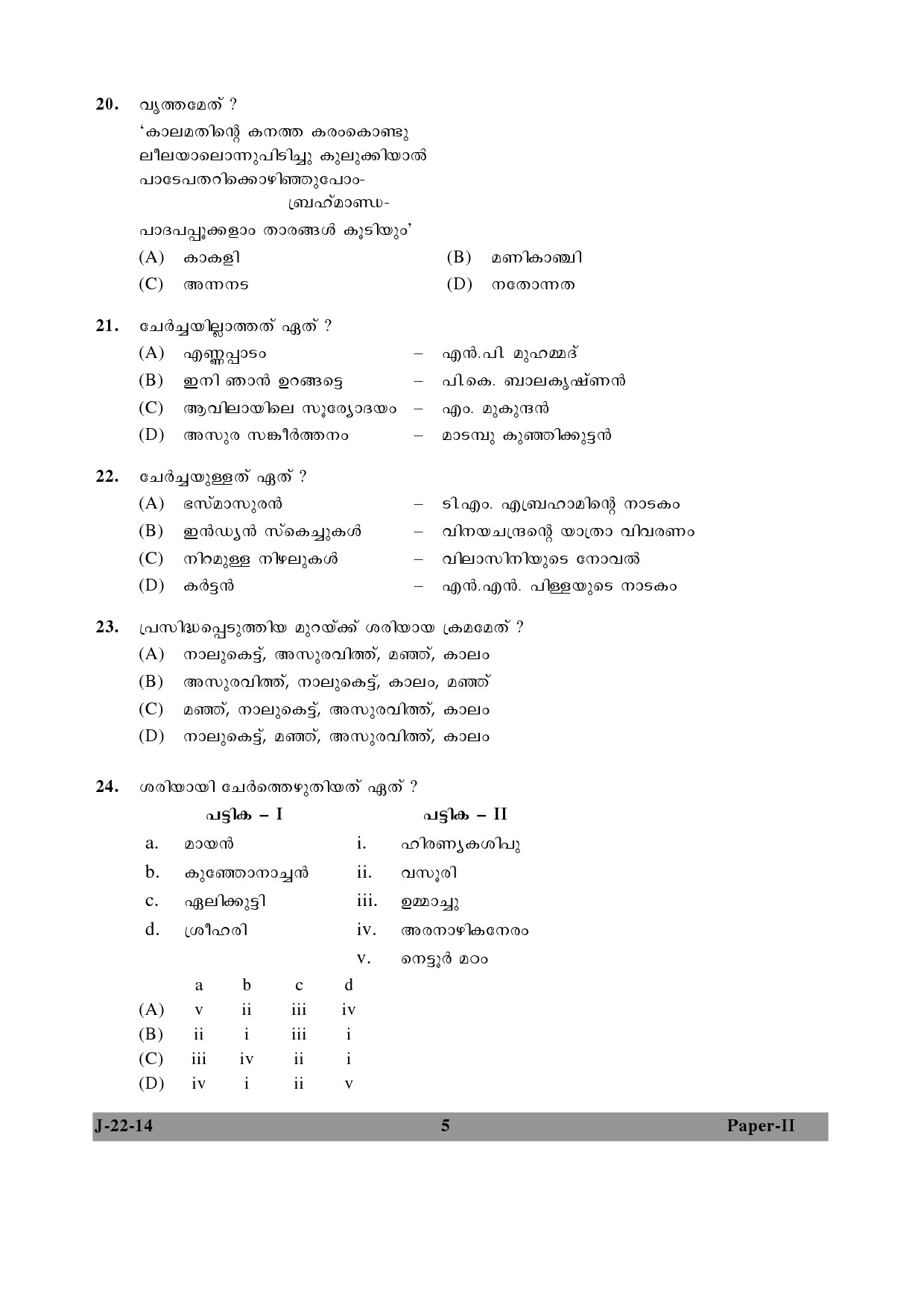 UGC NET Malayalam Question Paper II June 2014 5