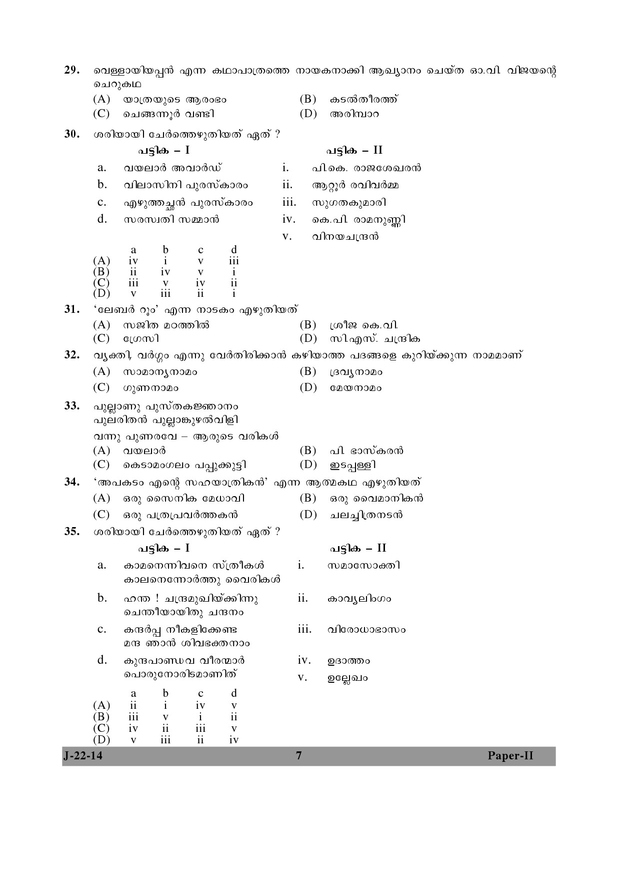 UGC NET Malayalam Question Paper II June 2014 7