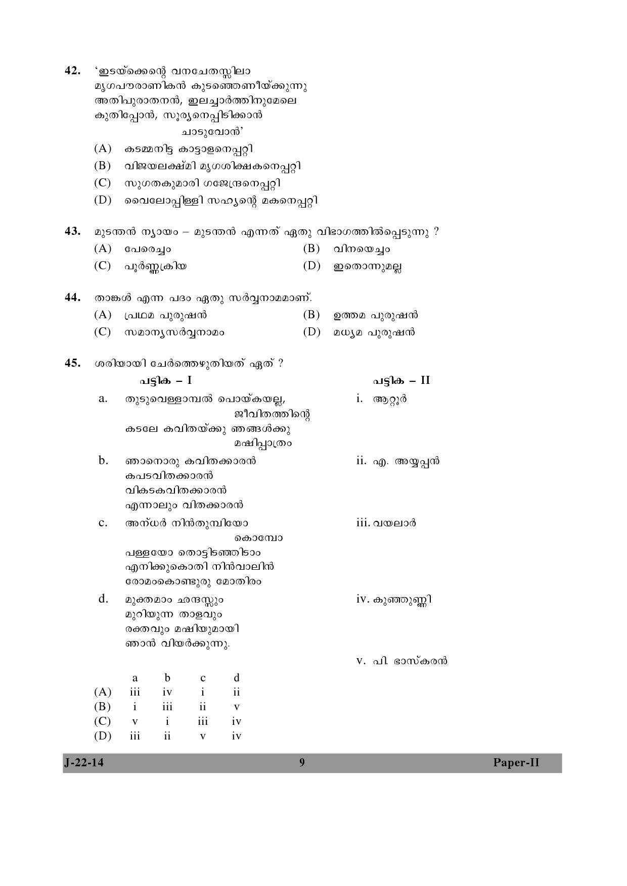 UGC NET Malayalam Question Paper II June 2014 9