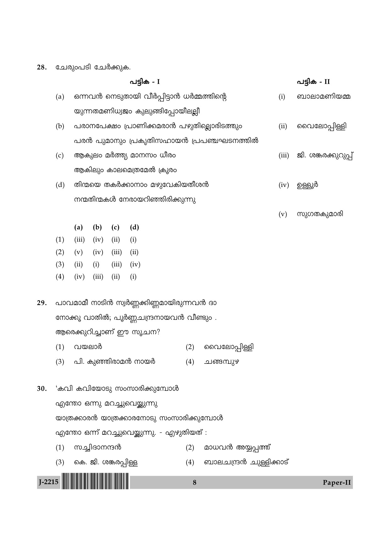 UGC NET Malayalam Question Paper II June 2015 8