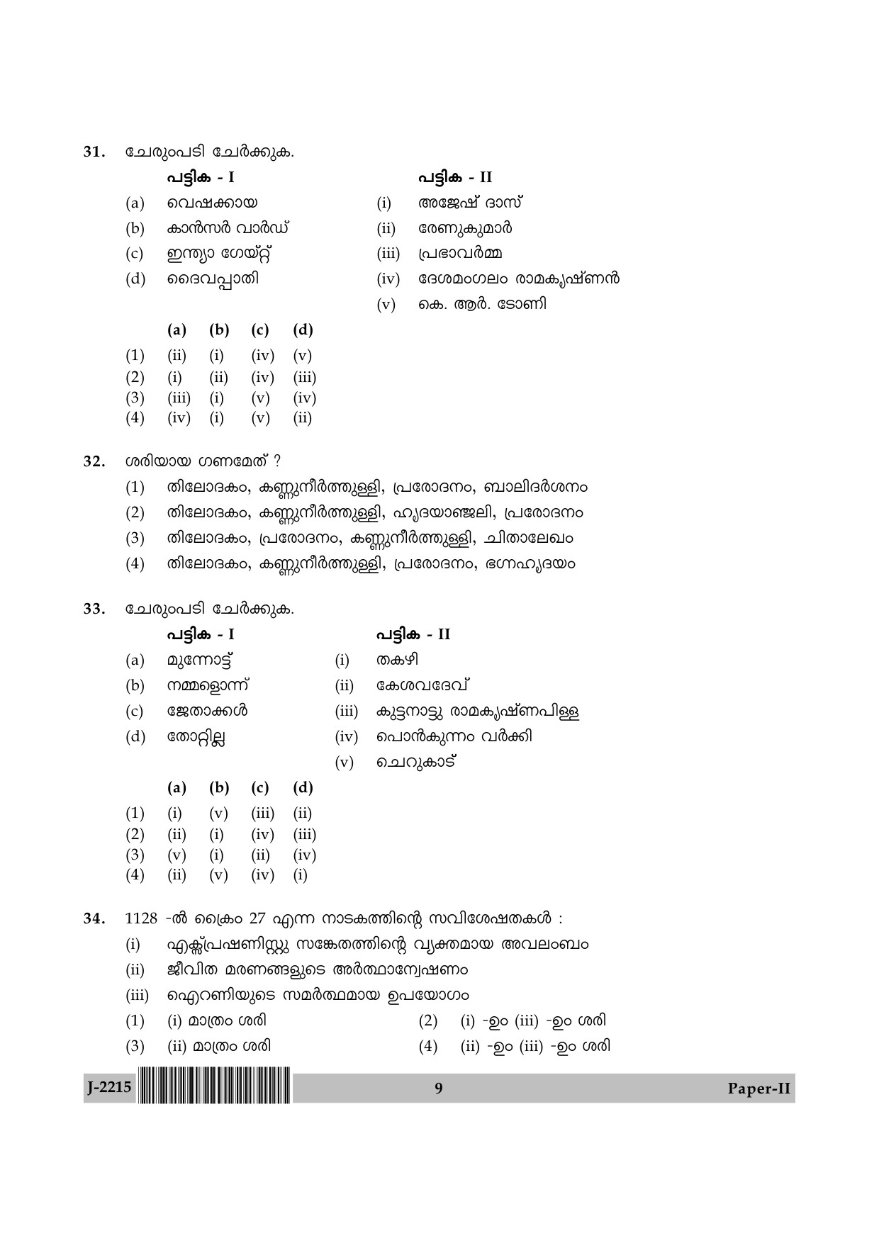 UGC NET Malayalam Question Paper II June 2015 9