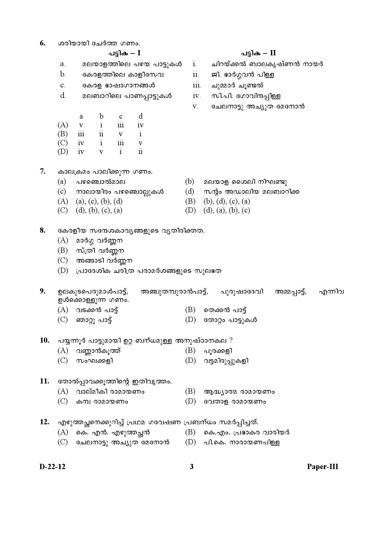 UGC NET Malayalam Question Paper III December 2012 3